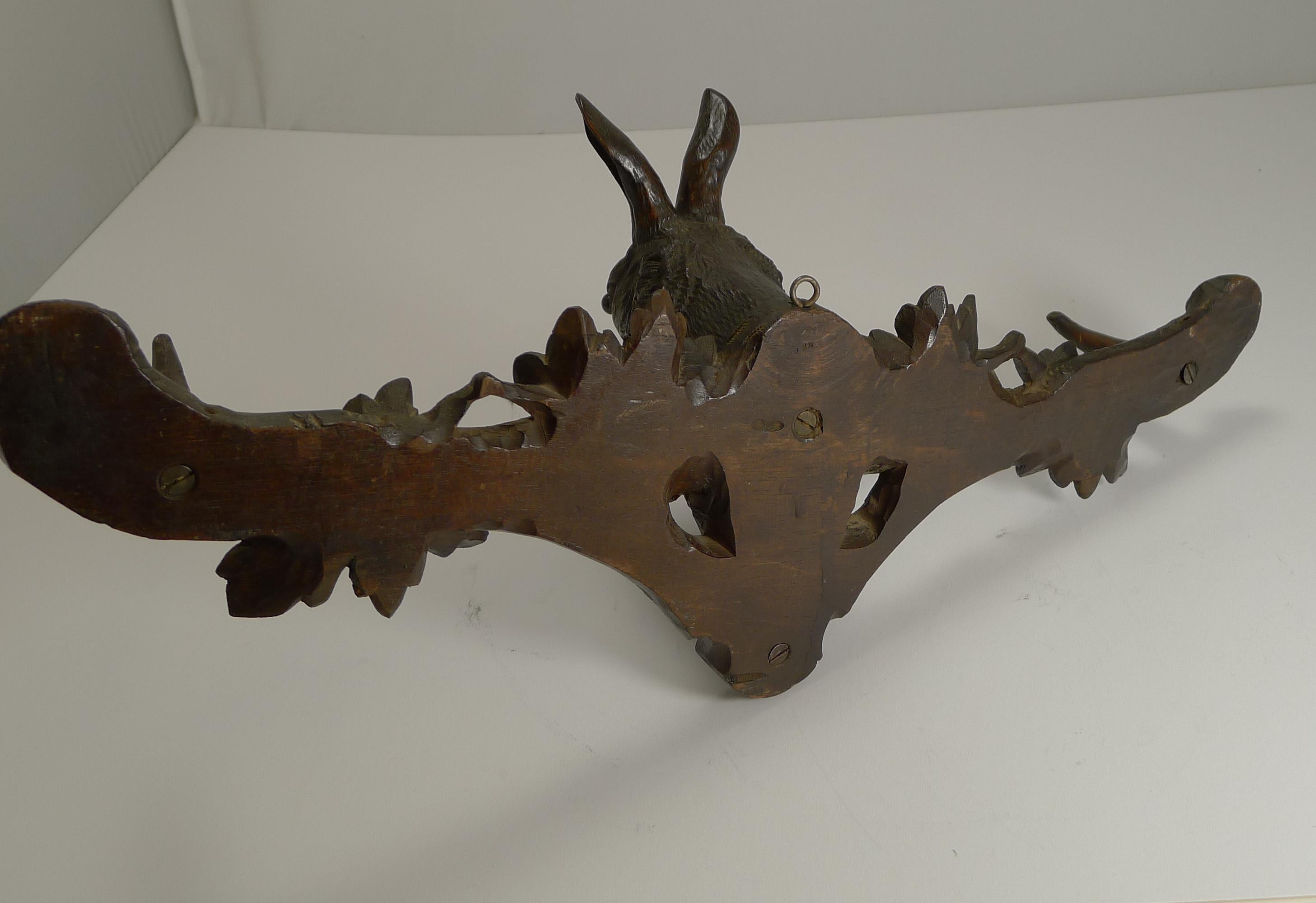 Late 19th Century Rare Black Forest Hare or Rabbit Wall Rack, circa 1890