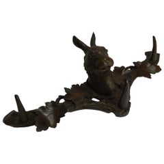 Rare Black Forest Hare or Rabbit Wall Rack, circa 1890