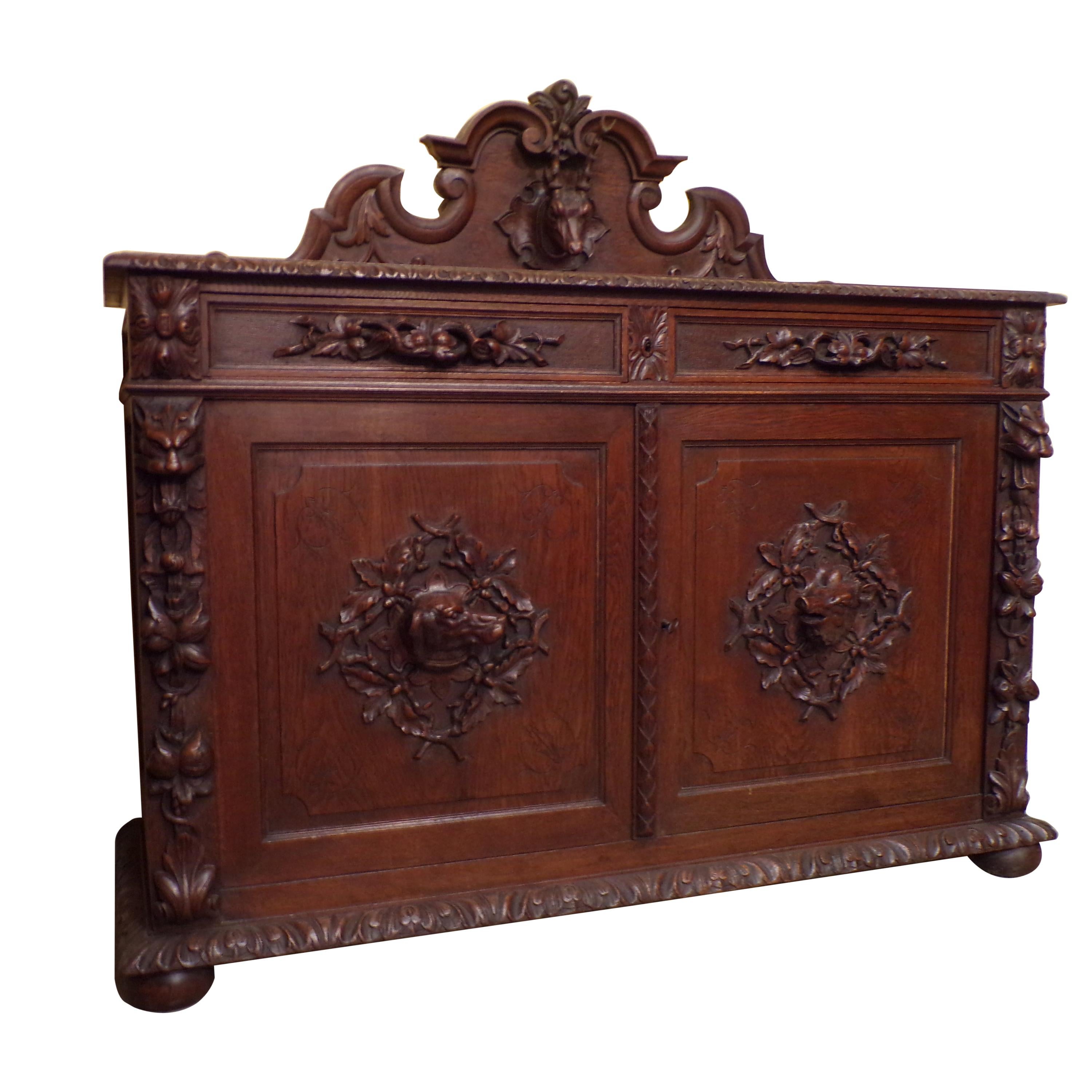 Rare Black Forest Hunts Sideboard or Buffet, circa 1880 For Sale