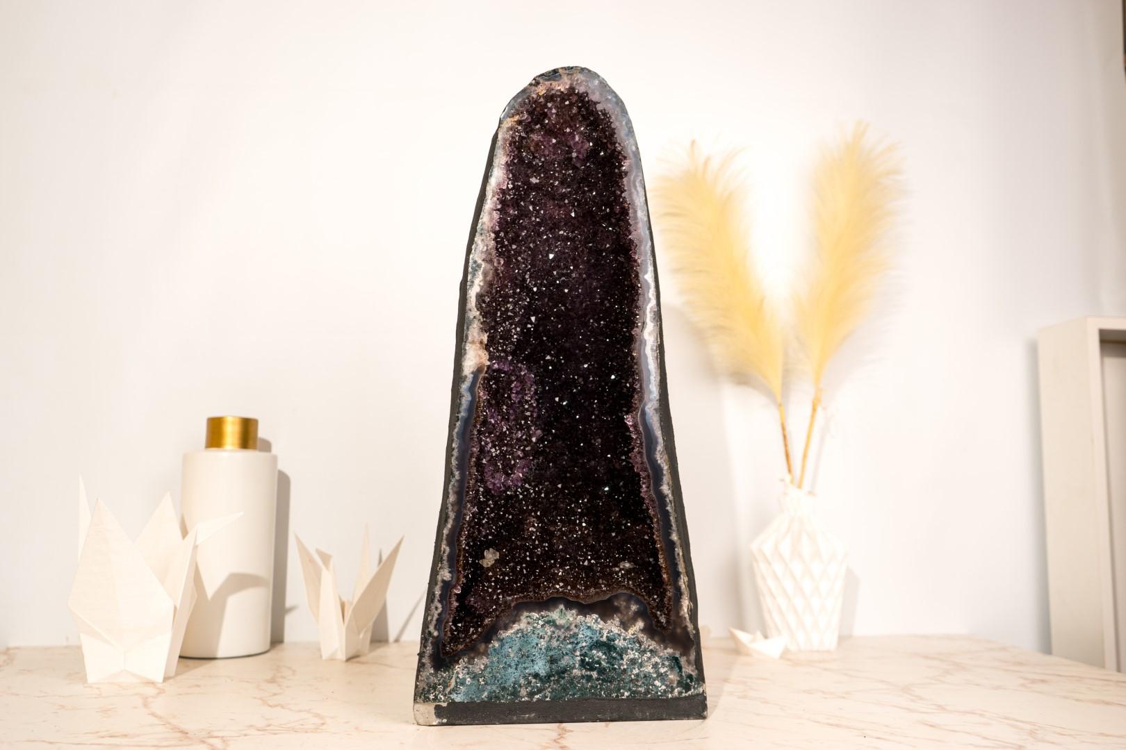 Rare Black Galaxy Amethyst Geode with Moss Agate Matrix For Sale 4
