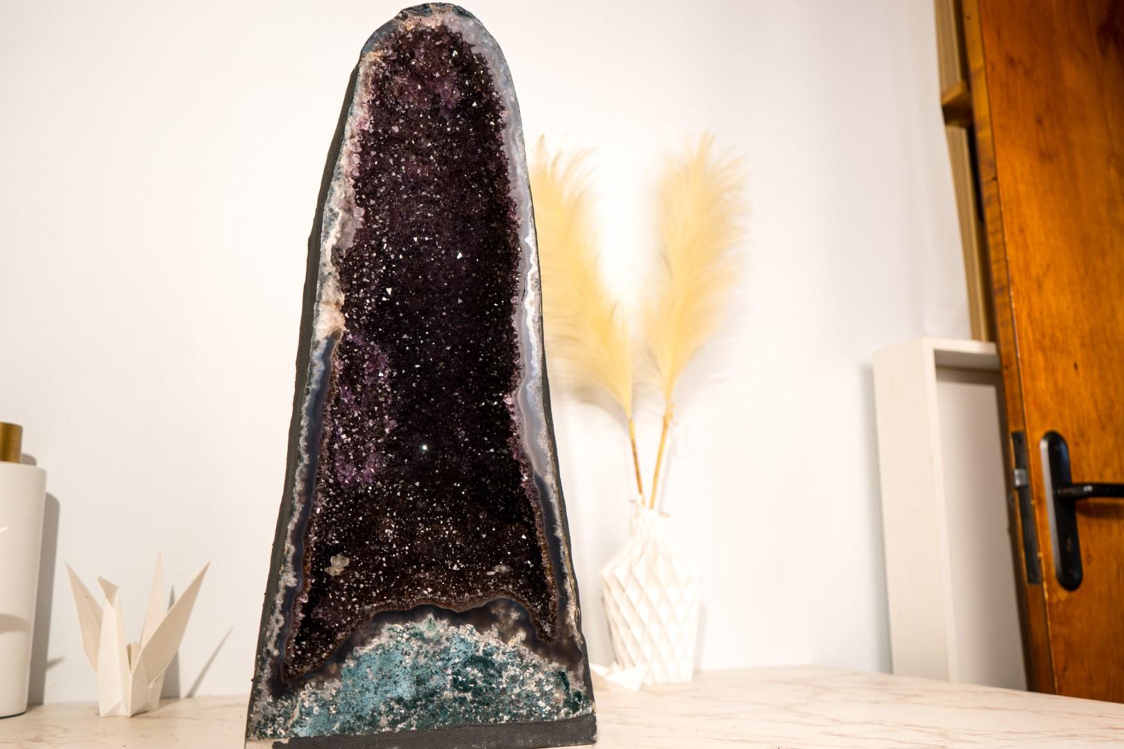 Rare Black Galaxy Amethyst Geode with Moss Agate Matrix For Sale 5