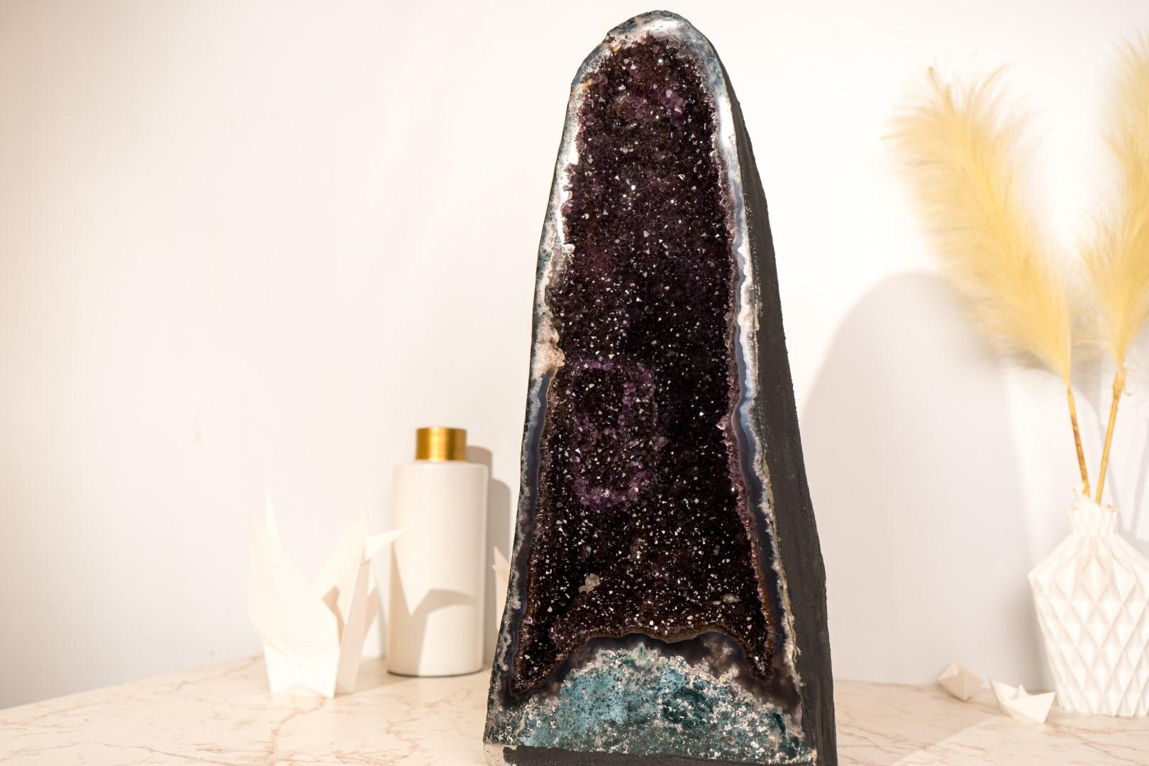 Rare Black Galaxy Amethyst Geode with Moss Agate Matrix For Sale 6