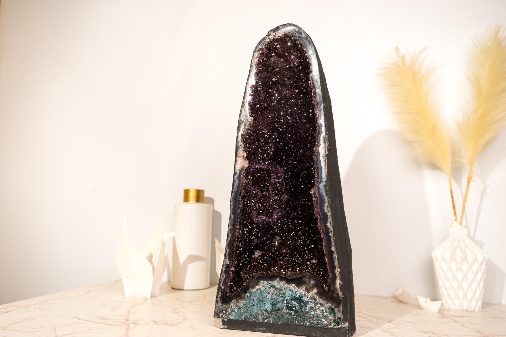Rare Black Galaxy Amethyst Geode with Moss Agate Matrix For Sale 7