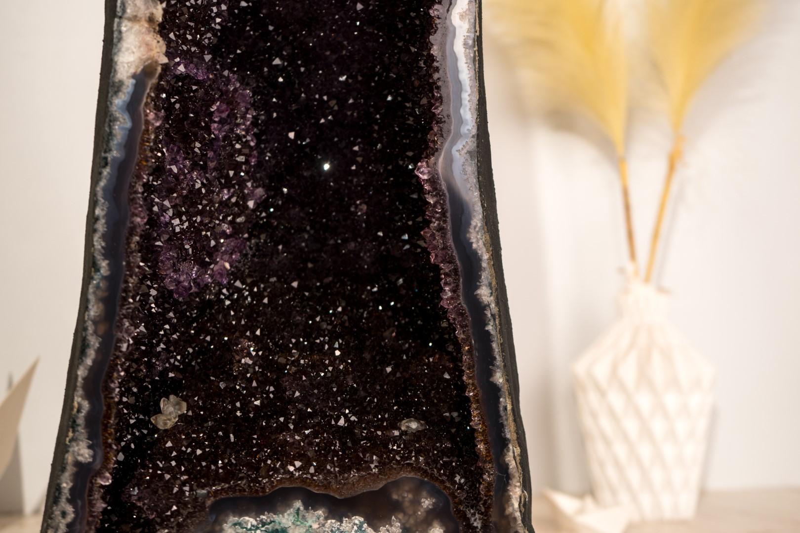 Rare Black Galaxy Amethyst Geode with Moss Agate Matrix For Sale 8