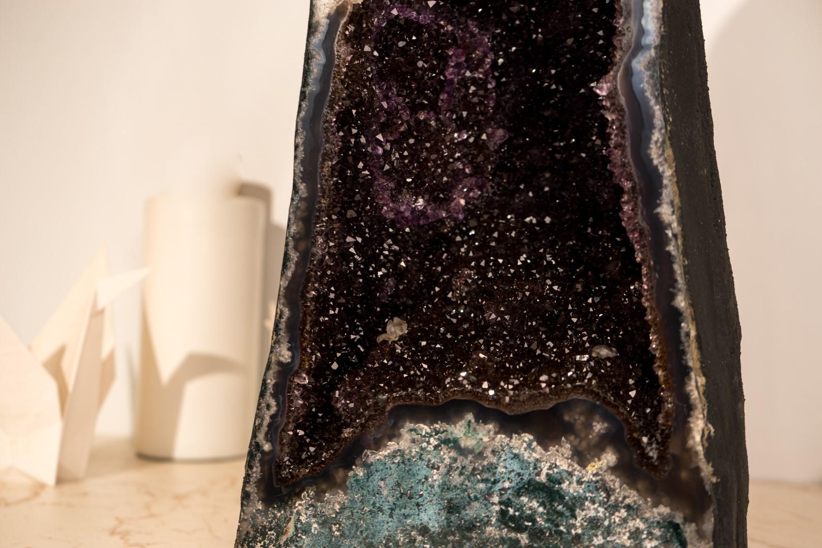 Rare Black Galaxy Amethyst Geode with Moss Agate Matrix For Sale 9