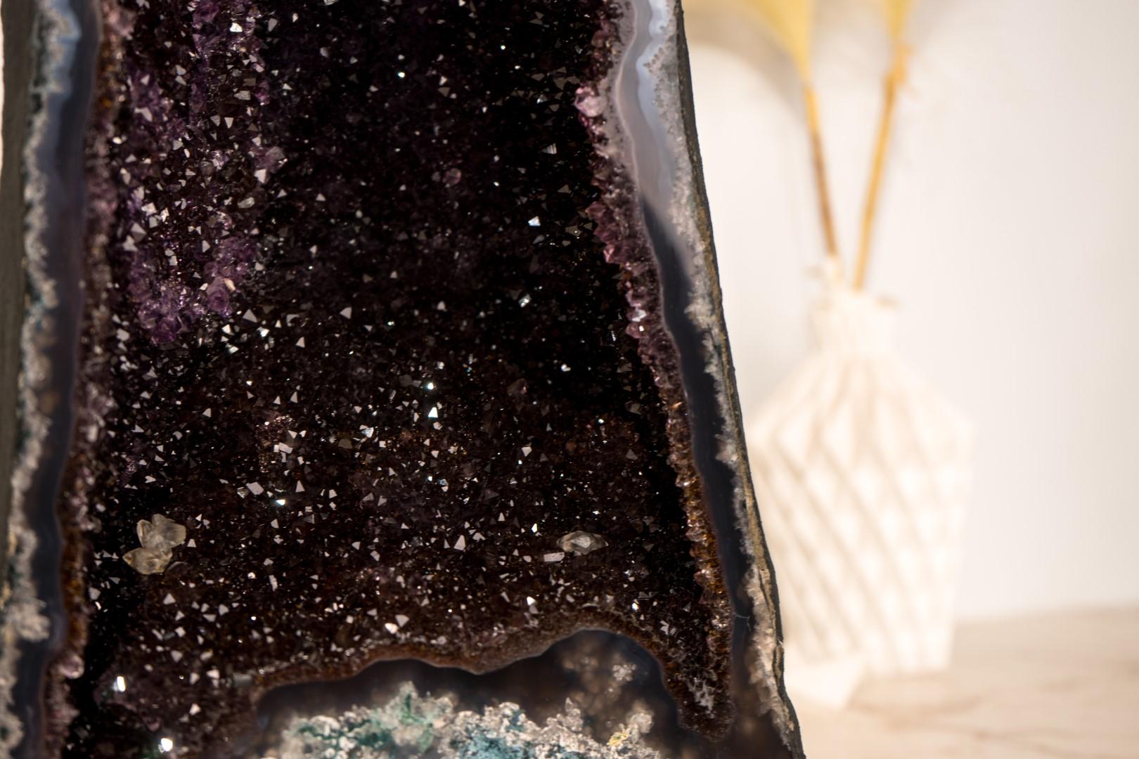 Rare Black Galaxy Amethyst Geode with Moss Agate Matrix For Sale 10