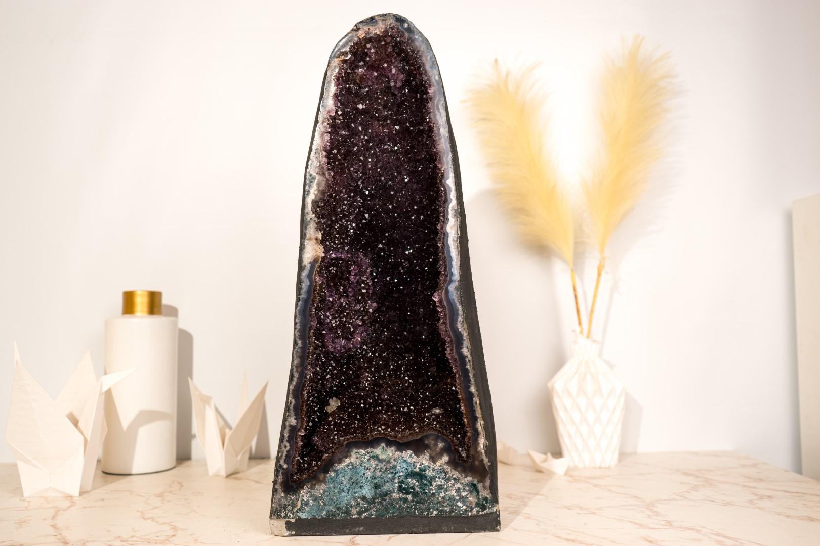 Rare Black Galaxy Amethyst Geode with Moss Agate Matrix For Sale 12