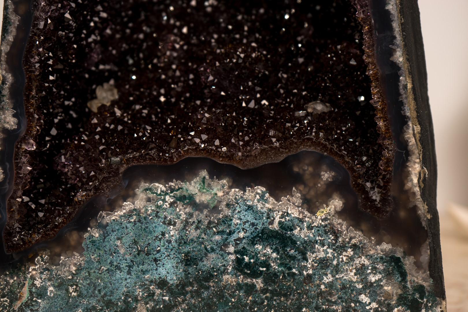 Rare Black Galaxy Amethyst Geode with Moss Agate Matrix For Sale 13