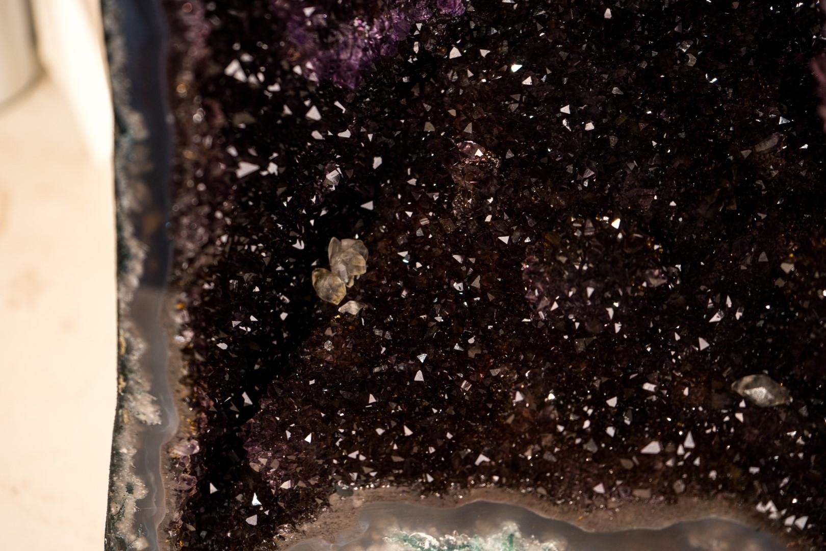 Contemporary Rare Black Galaxy Amethyst Geode with Moss Agate Matrix For Sale