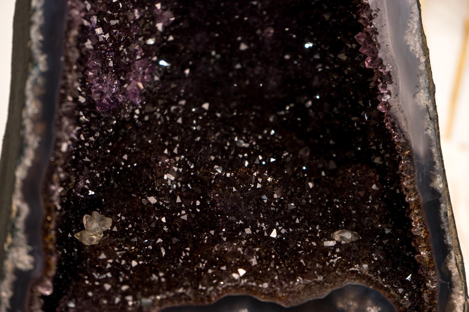 Crystal Rare Black Galaxy Amethyst Geode with Moss Agate Matrix For Sale