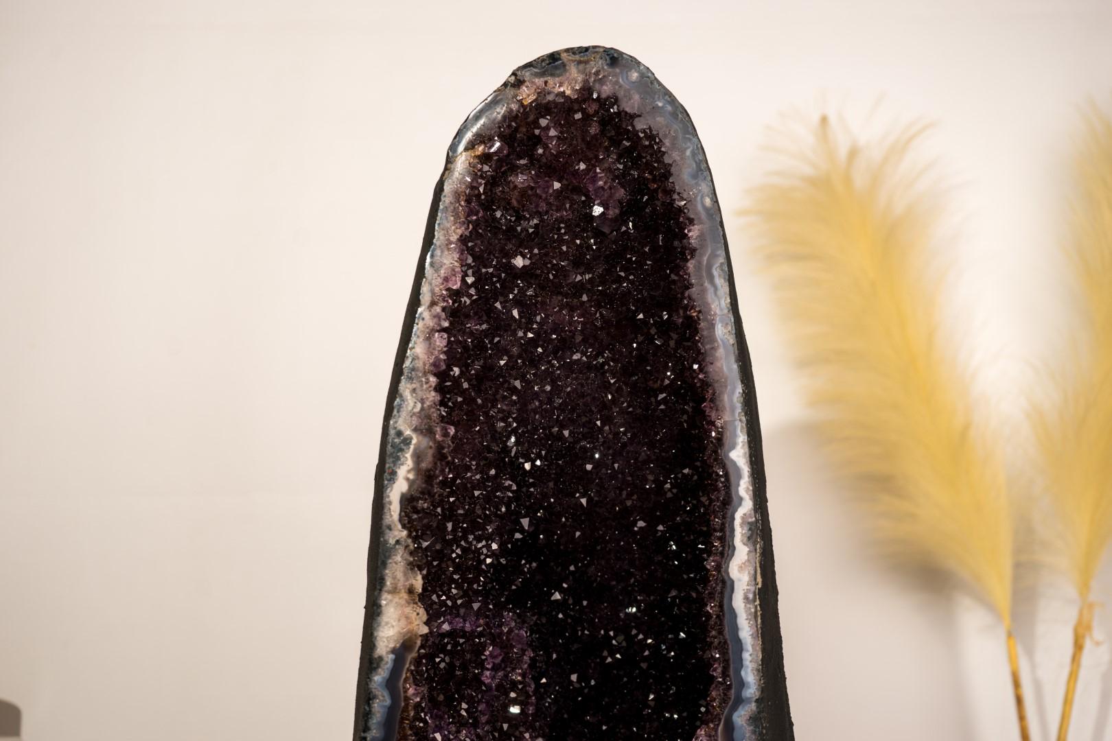 Rare Black Galaxy Amethyst Geode with Moss Agate Matrix For Sale 2