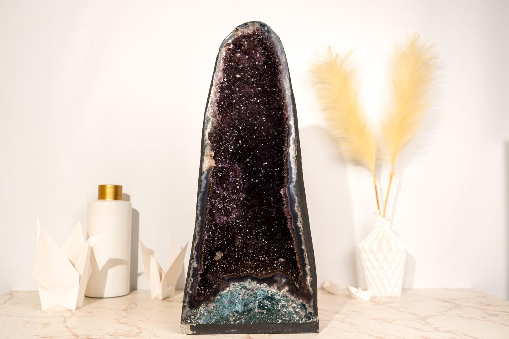 Rare Black Galaxy Amethyst Geode with Moss Agate Matrix For Sale 3