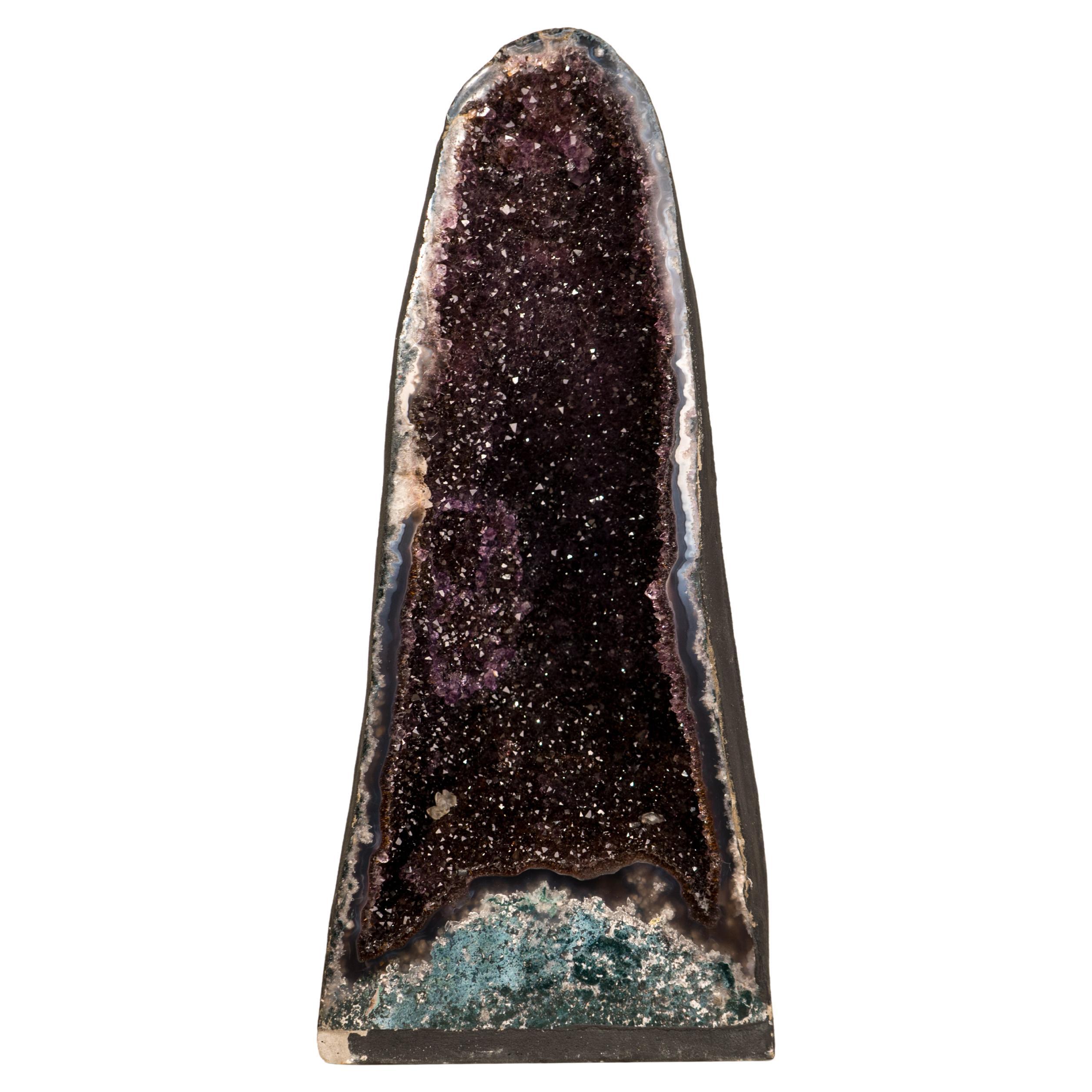 Rare Black Galaxy Amethyst Geode with Moss Agate Matrix