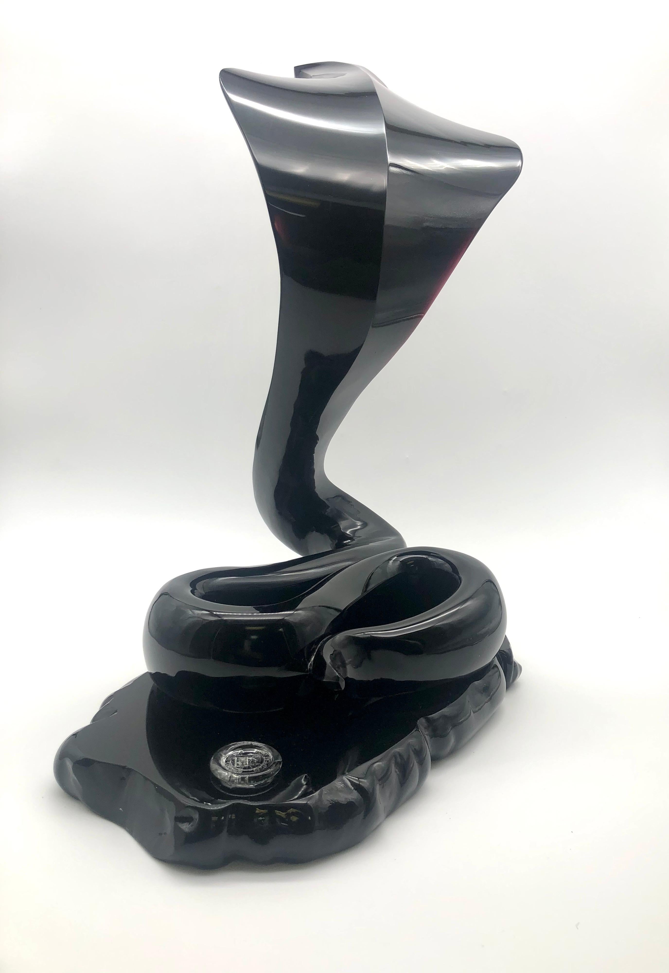 20th Century Rare Black Glass King Cobra by Loredano Rosin