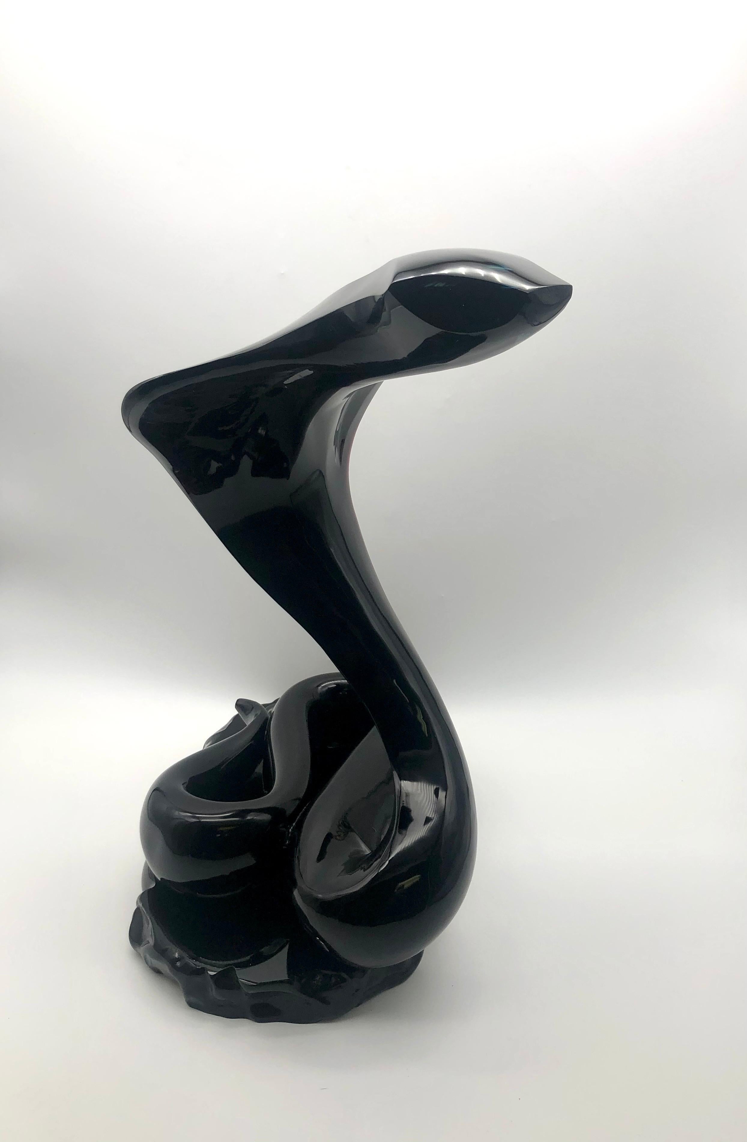 Blown Glass Rare Black Glass King Cobra by Loredano Rosin