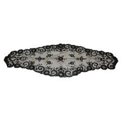 Rare Black Hand-Woven French Lace with Scallop Edges Shawl