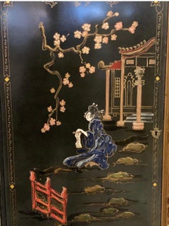 Rare Black Lacquer and Carved Giltwood Chinoiserie Marble Top Cabinet Armoire