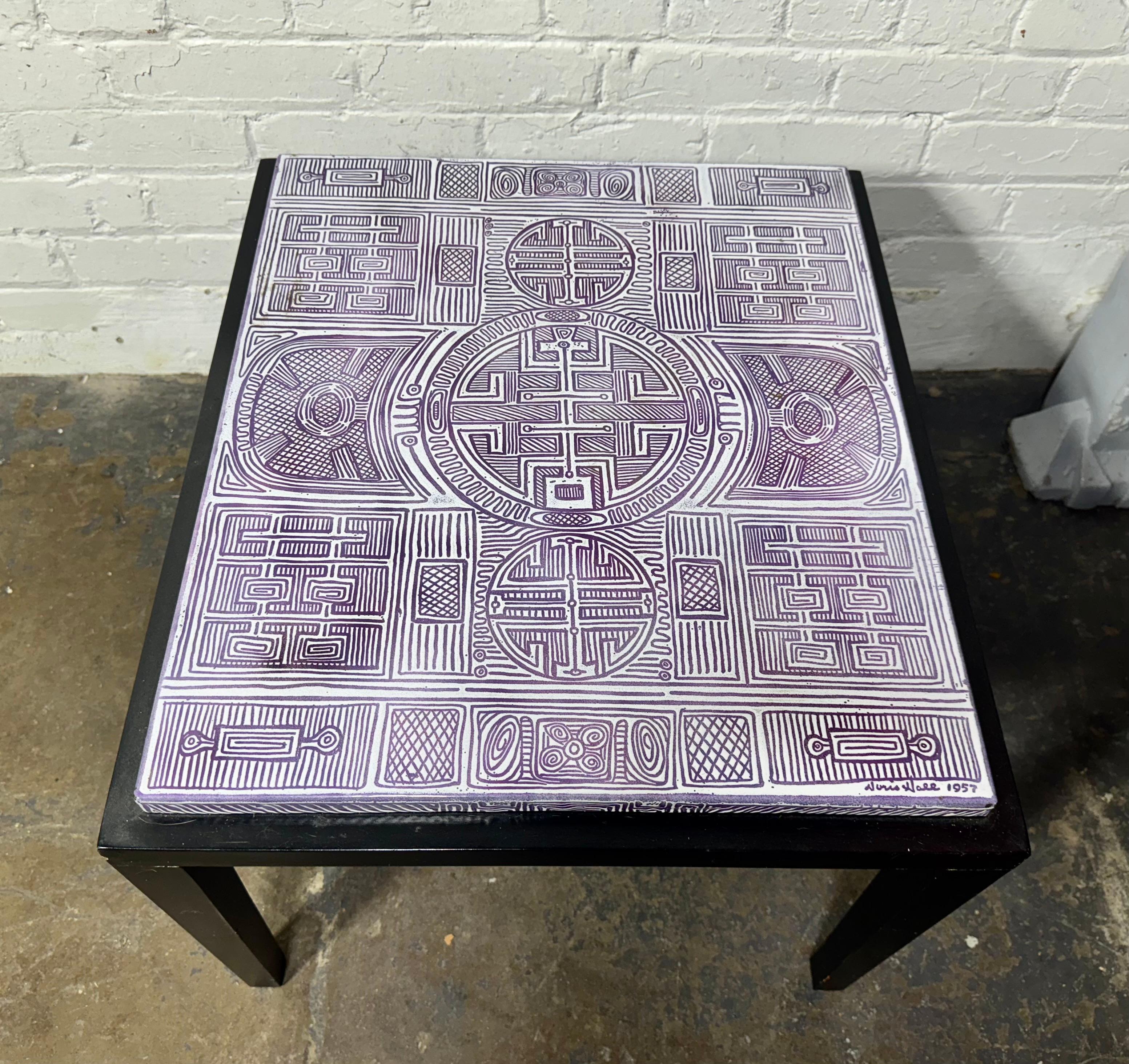 Rare Black Lacquer and Enamel top tables by Doris Hall / Modern Abstract design For Sale 3