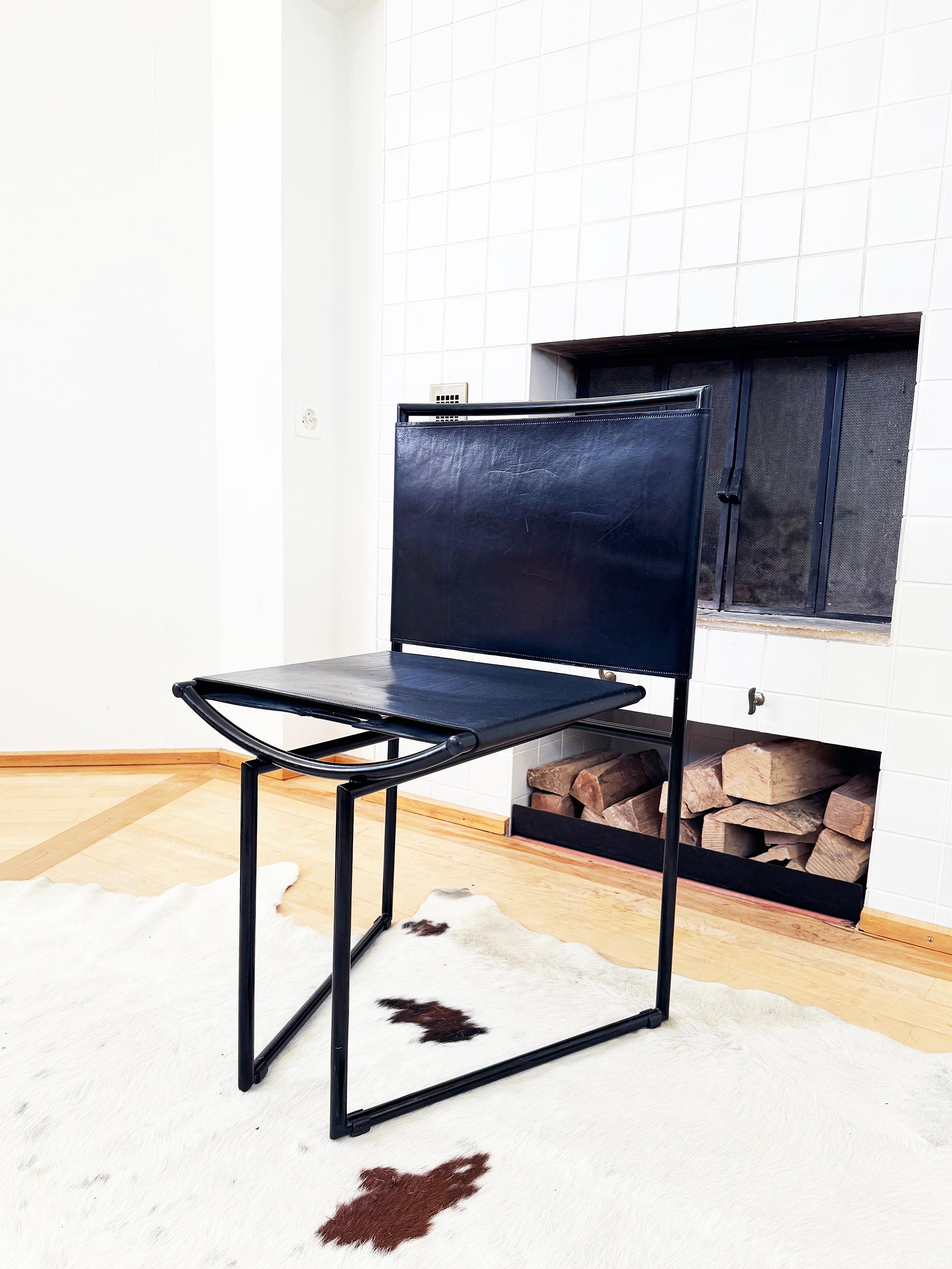 Rare Black Leather Model 91 Chair by Mario Botta for Alias, 1991 For Sale 4