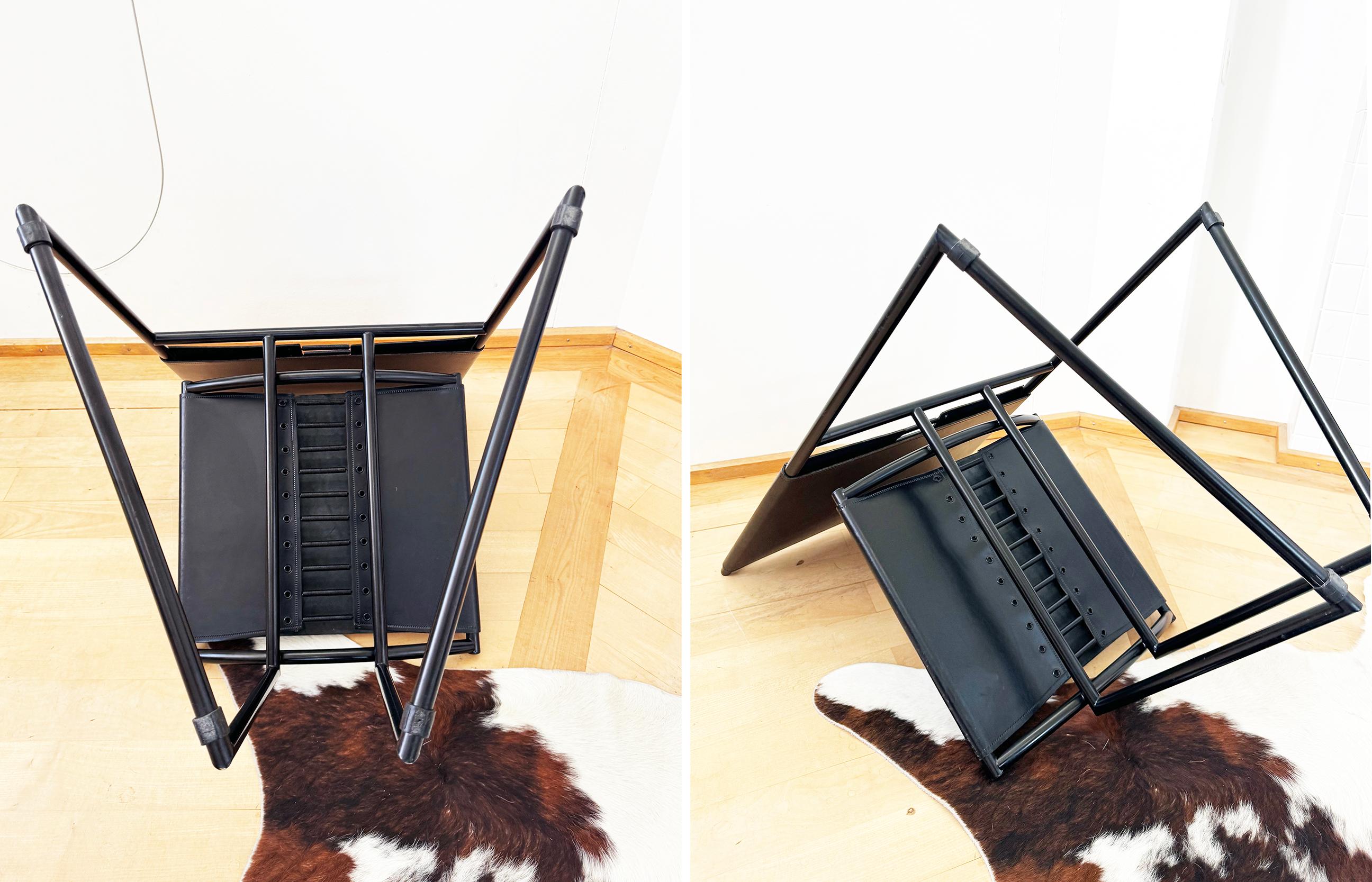 Italian Rare Black Leather Model 91 Chair by Mario Botta for Alias, 1991 For Sale