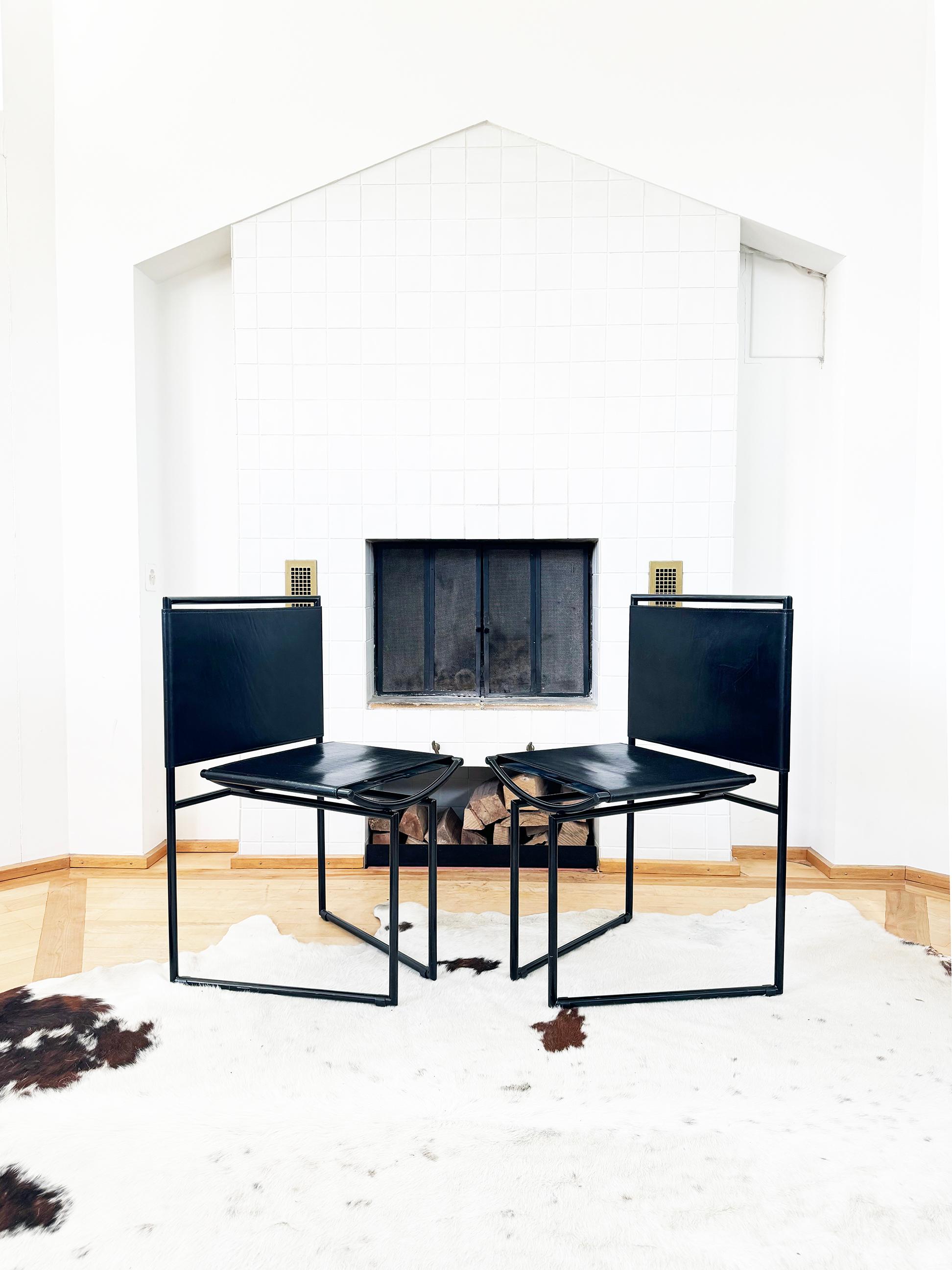 Late 20th Century Rare Black Leather Model 91 Chair by Mario Botta for Alias, 1991 For Sale