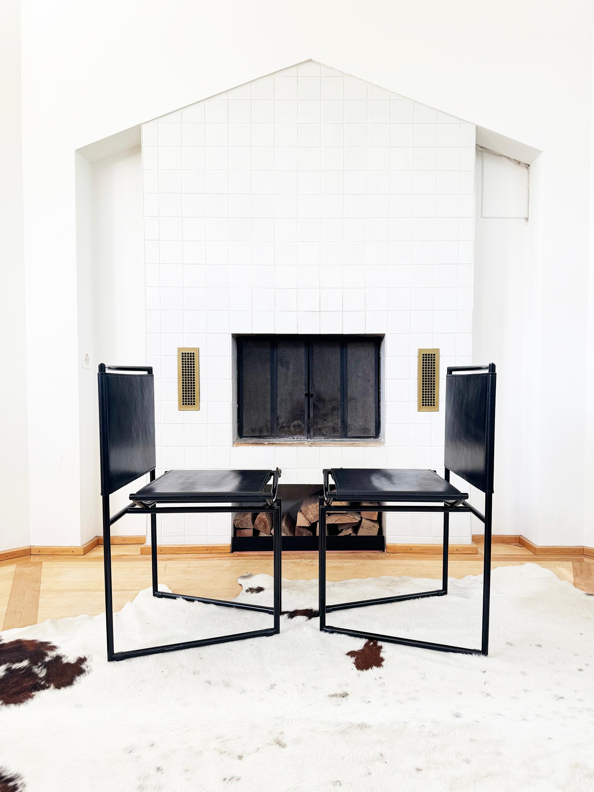 Metal Rare Black Leather Model 91 Chair by Mario Botta for Alias, 1991 For Sale