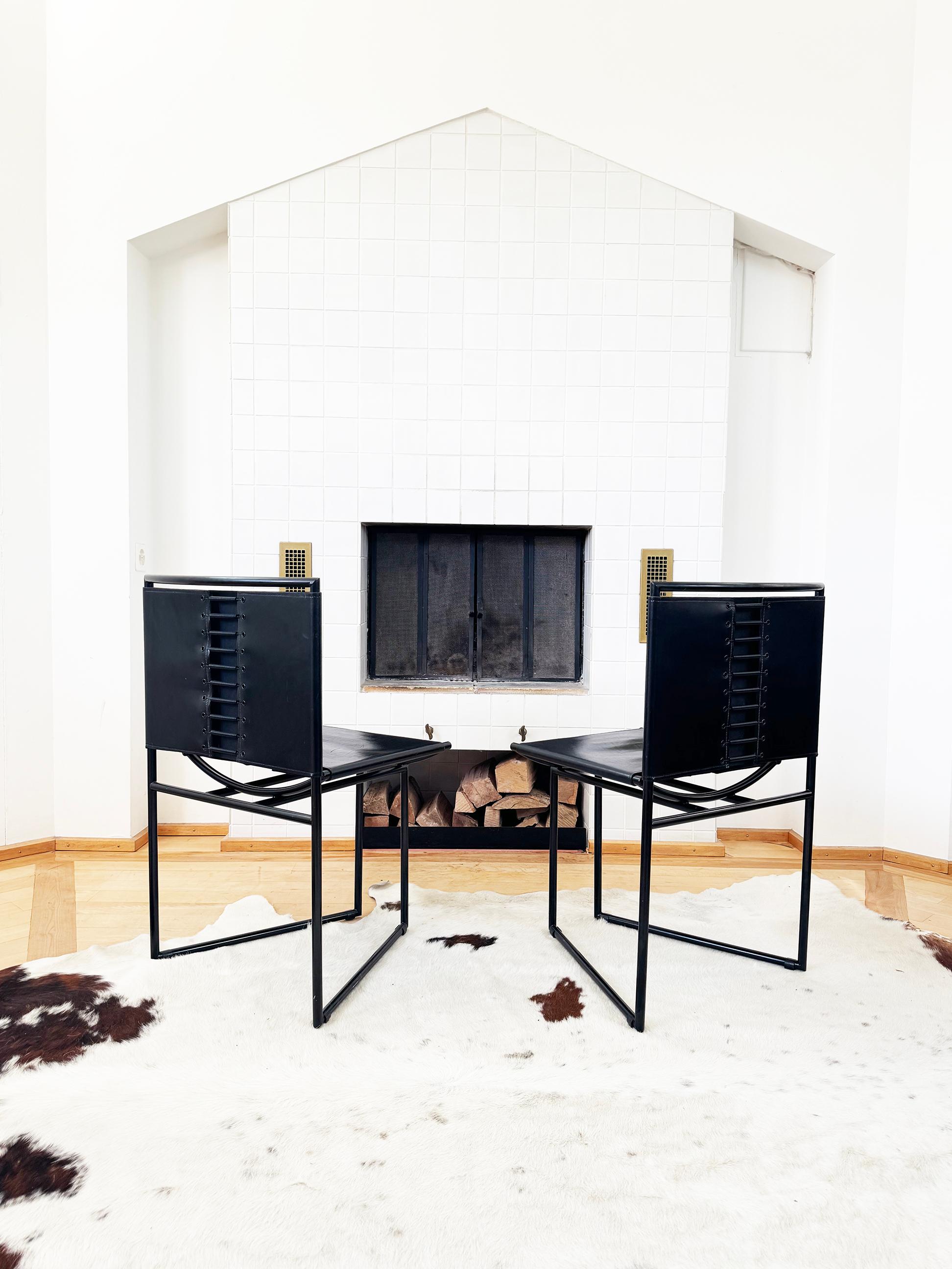 Rare Black Leather Model 91 Chair by Mario Botta for Alias, 1991 For Sale 2
