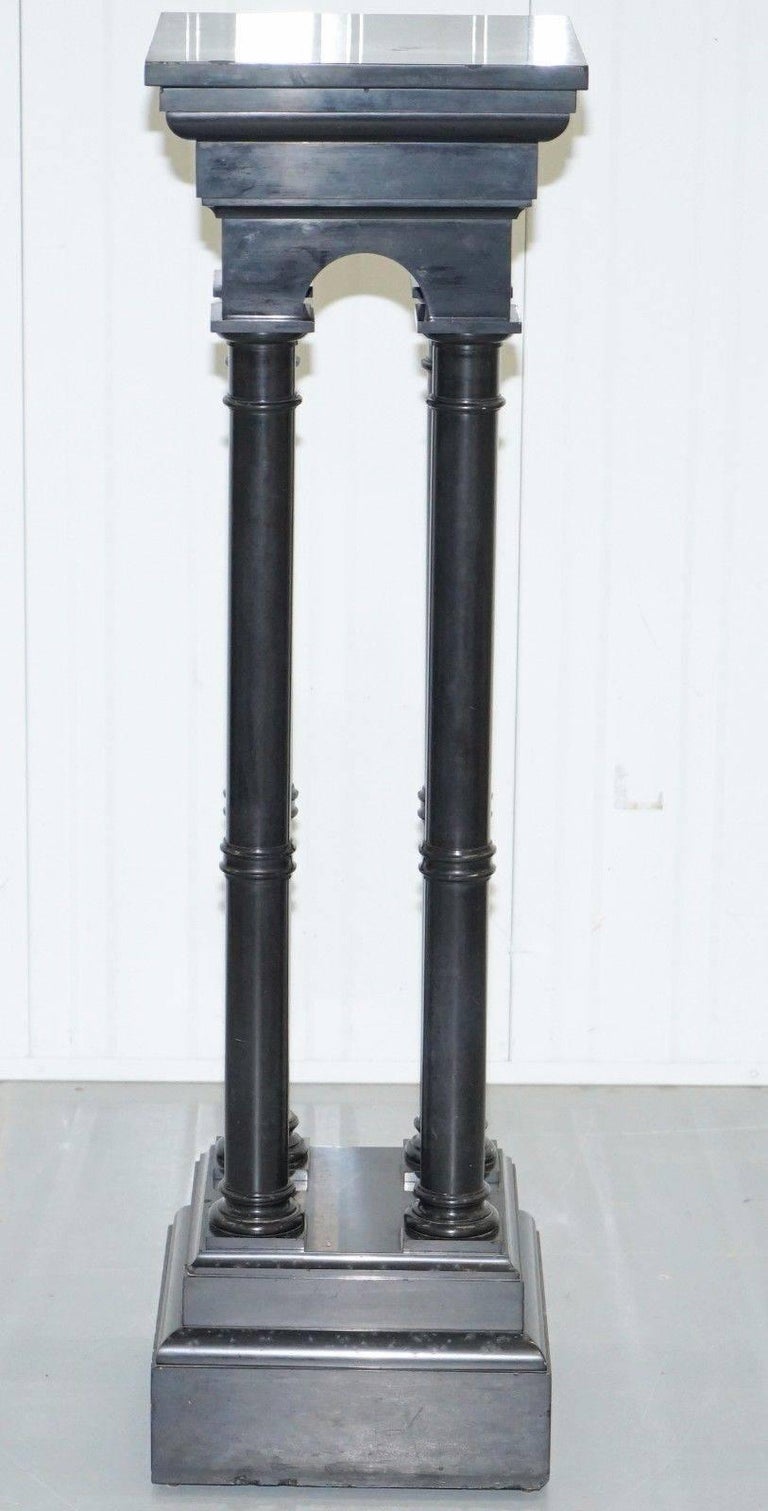 Rare Black Marble Four Pillar Column Stand with Rotating Top for Busts