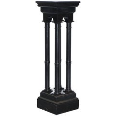 Rare Black Marble Four Pillar Column Stand with Rotating Top for Busts Statues