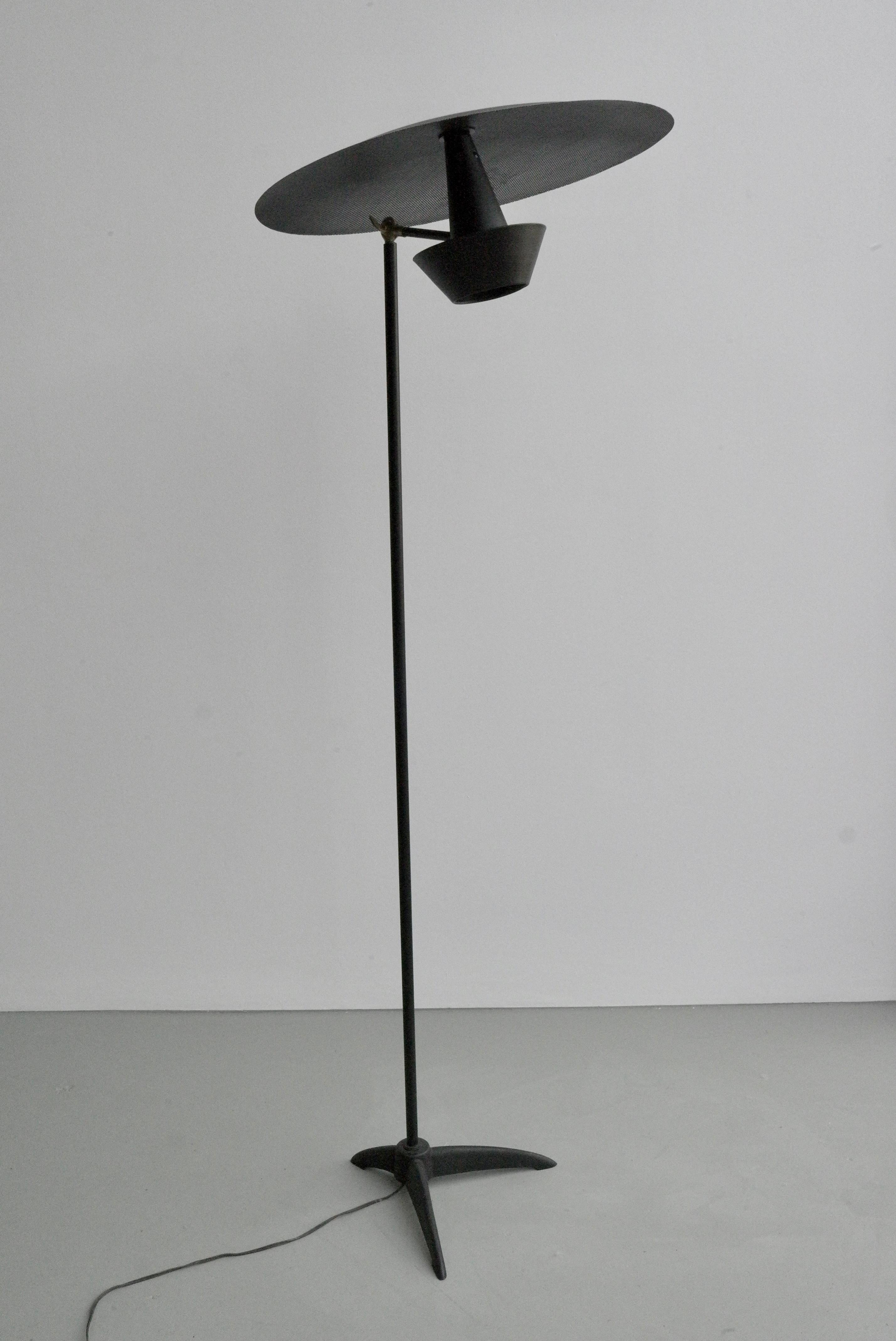 Mid-Century Modern Rare Black Metal floorlamp by Louis Kalff, The Netherlands 1960's For Sale