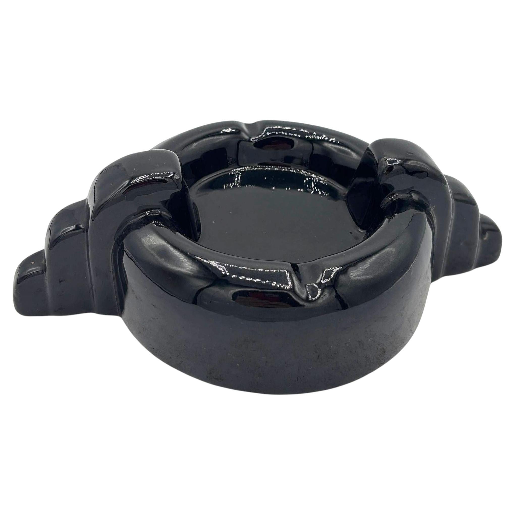 Rare Black Stepped Streamline Art Deco Ceramic Ashtray