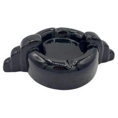 Rare Black Stepped Streamline Art Deco Ceramic Ashtray