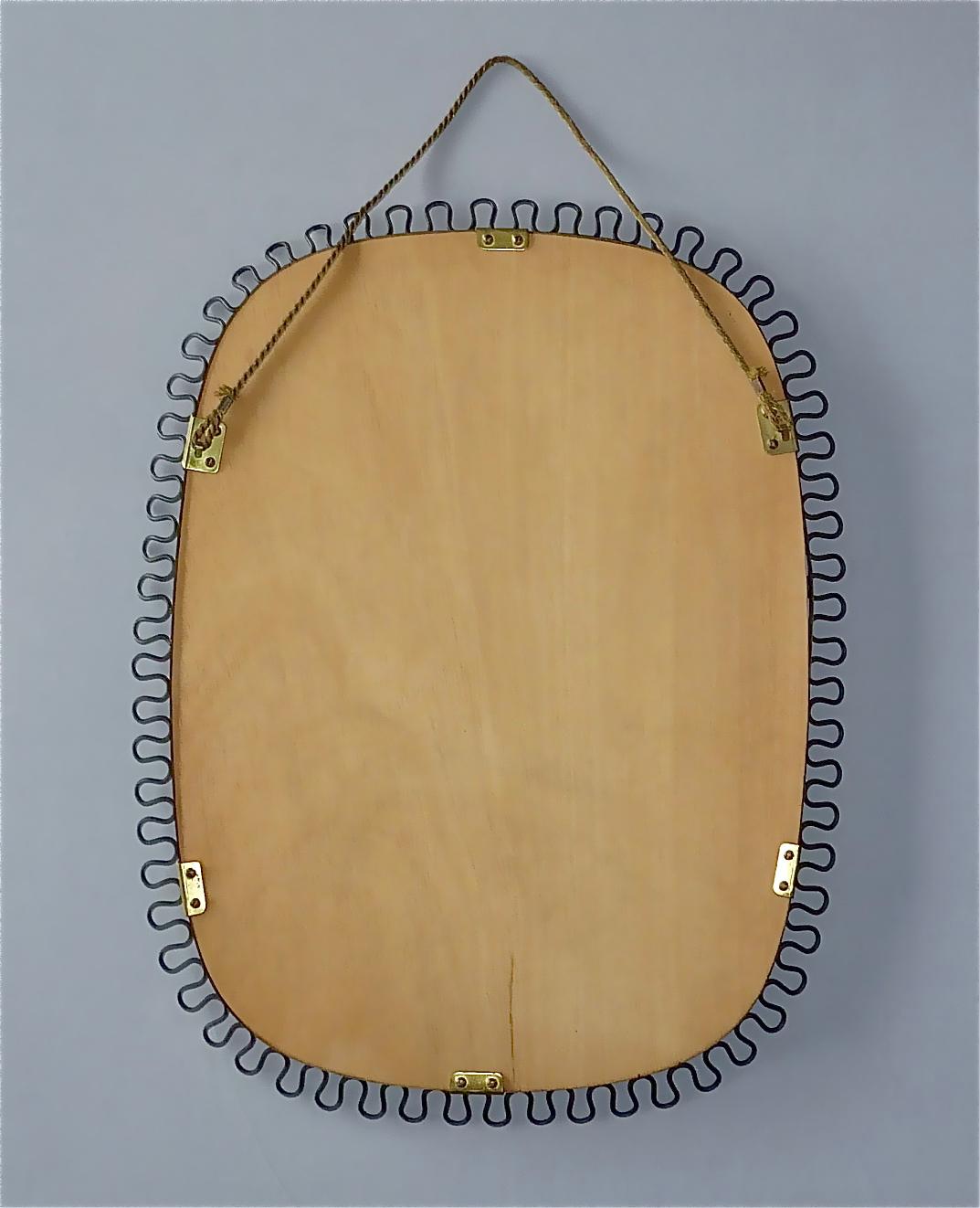 Rare Black Wall Mirror by Josef Frank Svenskt Tenn Austria Sweden Brass, 1950s 3