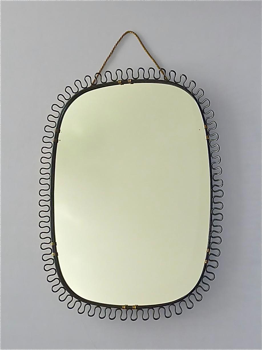 Rare Black Wall Mirror by Josef Frank Svenskt Tenn Austria Sweden Brass, 1950s 6