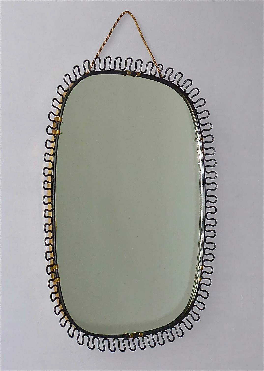 Austrian Rare Black Wall Mirror by Josef Frank Svenskt Tenn Austria Sweden Brass, 1950s