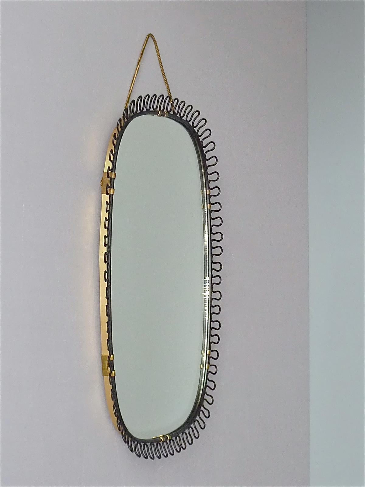 Enameled Rare Black Wall Mirror by Josef Frank Svenskt Tenn Austria Sweden Brass, 1950s