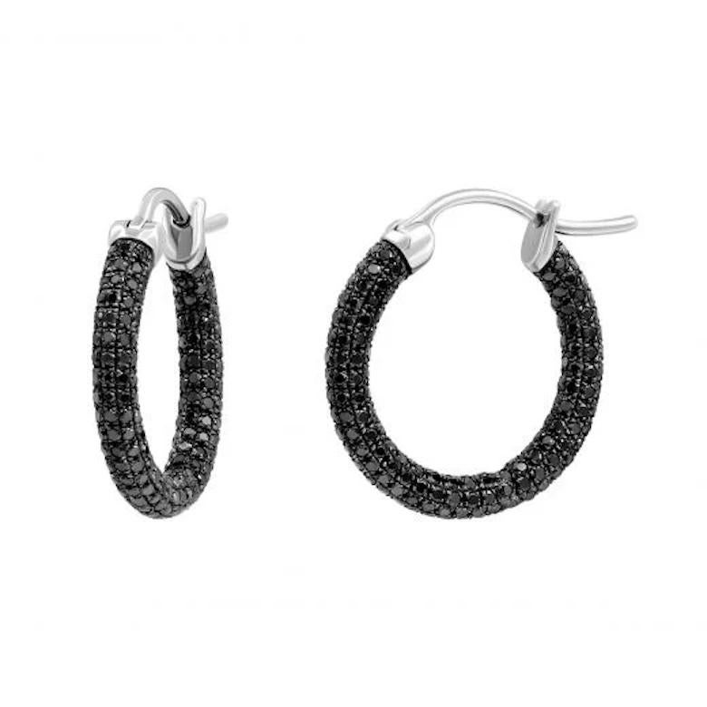 Modern Rare Black White Diamond Hoop White 14k Gold Earrings for Her For Sale
