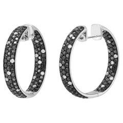 Rare Black White Diamond Hoop White 14k Gold Ring for Her