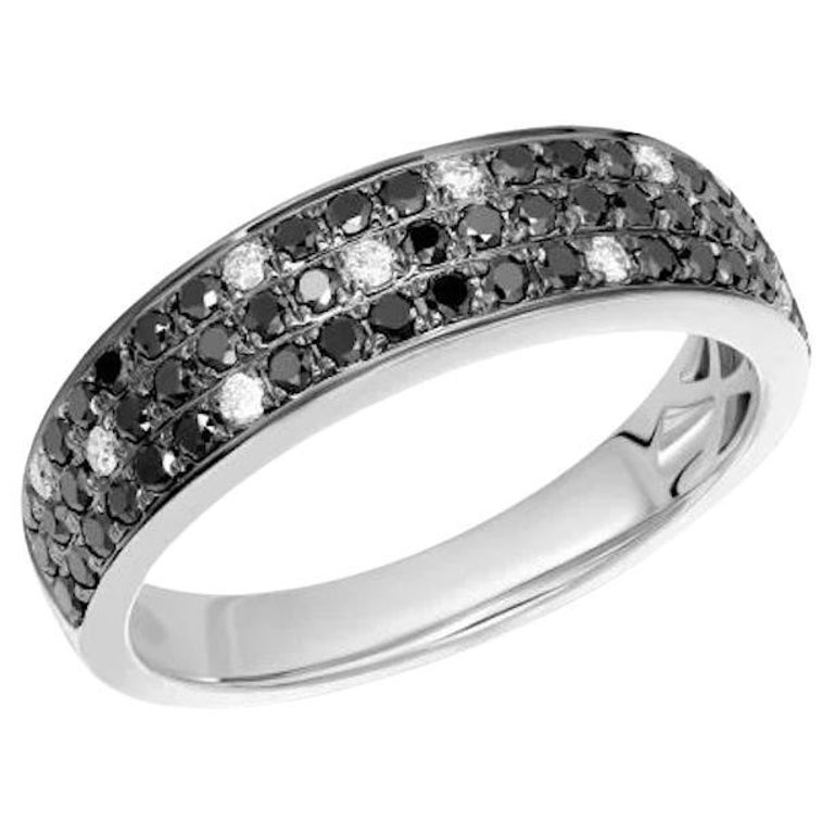 Rare Black White Diamond Hoop White 14k Gold Ring for Her For Sale at