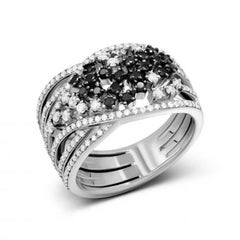 Rare Black White Diamond White 14k Gold Ring for Her