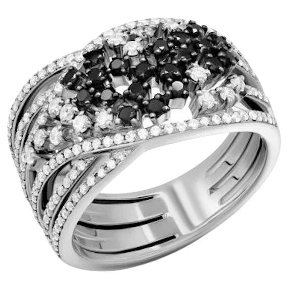 Rare Black White Diamond White 14k Gold Ring for Her For Sale