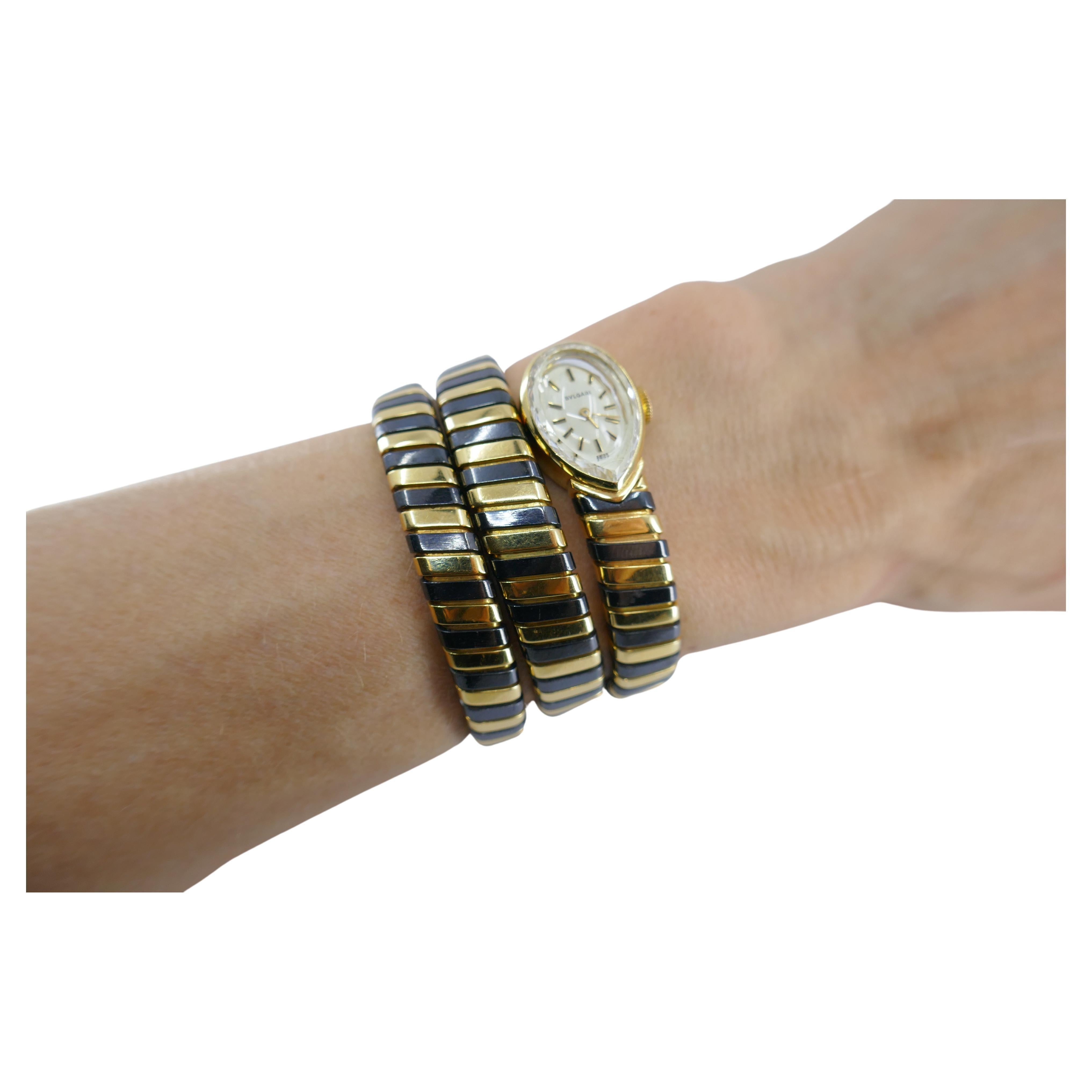 Rare Blackened Gold Bulgari Watch Tubogas Bracelet For Sale 3