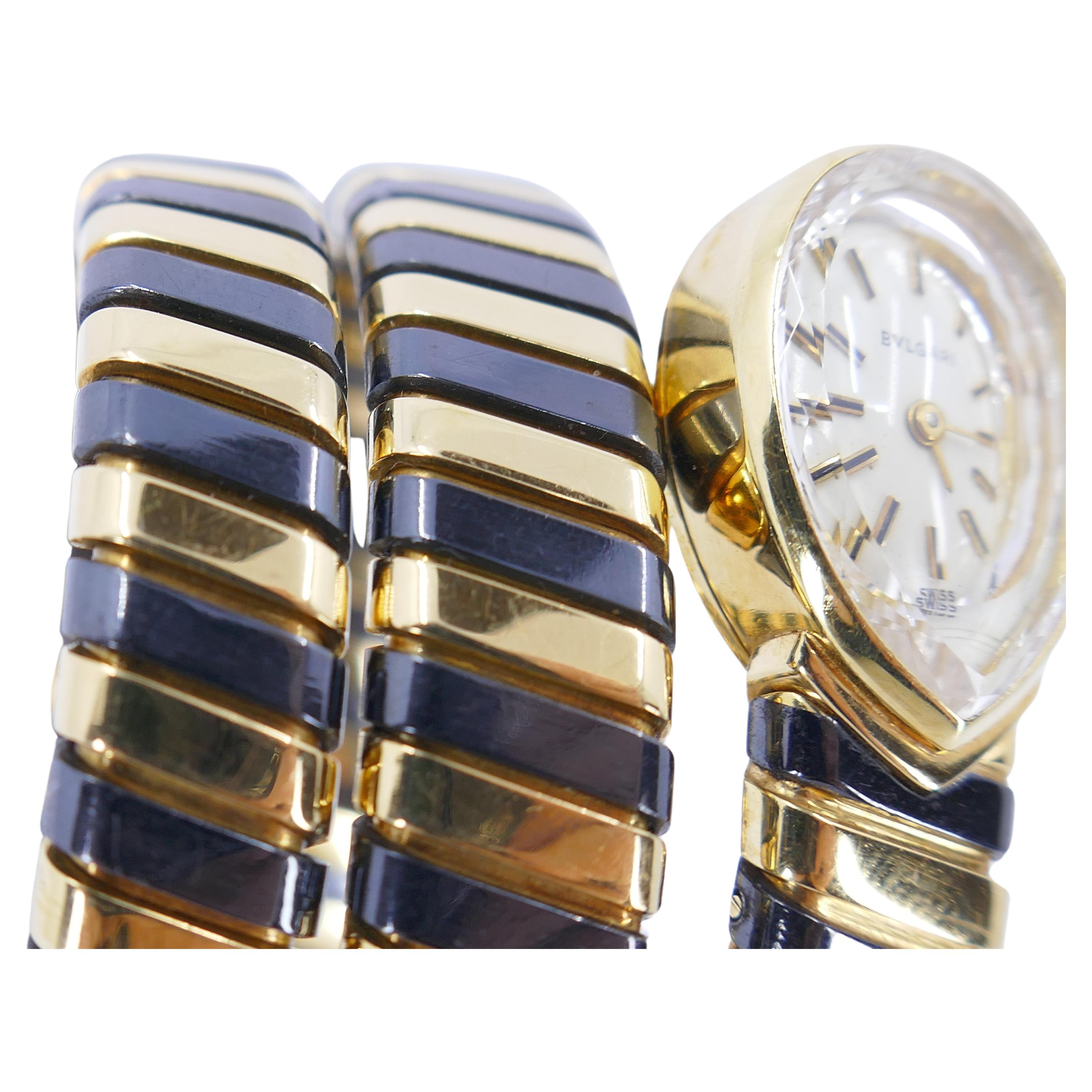 Seltene geschwärzte Bulgari-Uhr Tubogas-Armband aus Goldschwarz im Zustand „Hervorragend“ im Angebot in Beverly Hills, CA