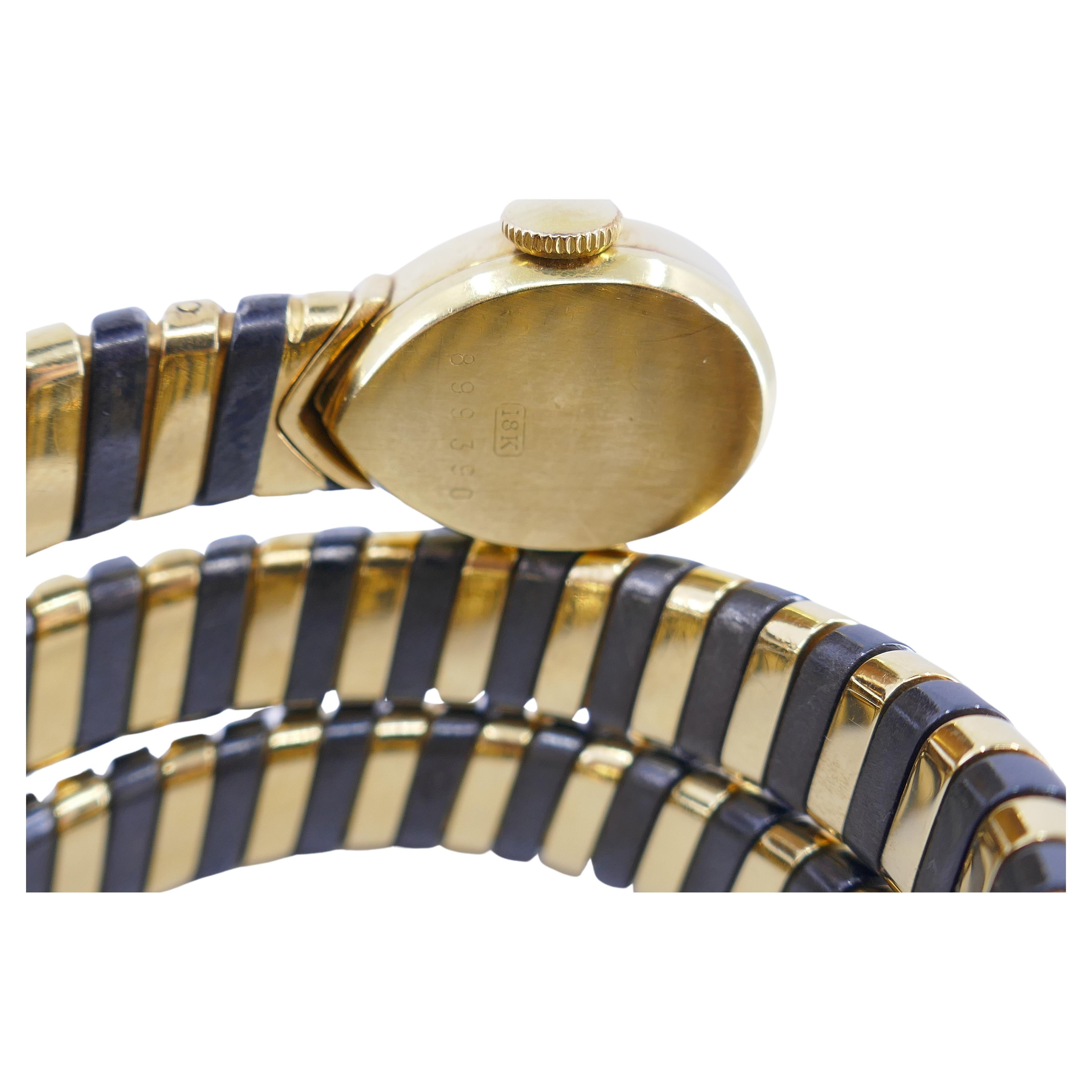 Seltene geschwärzte Bulgari-Uhr Tubogas-Armband aus Goldschwarz im Angebot 2