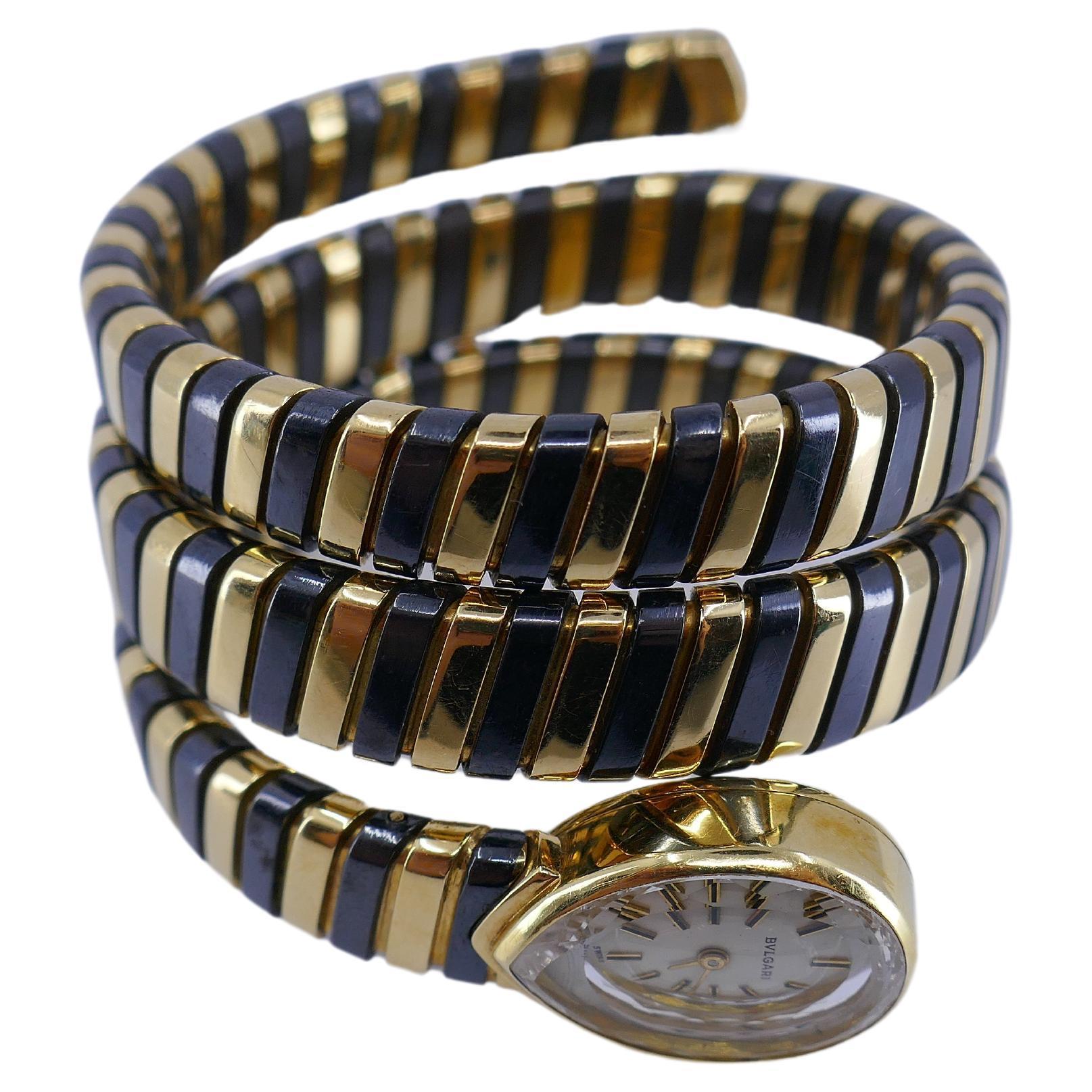 Rare Blackened Gold Bulgari Watch Tubogas Bracelet For Sale 4