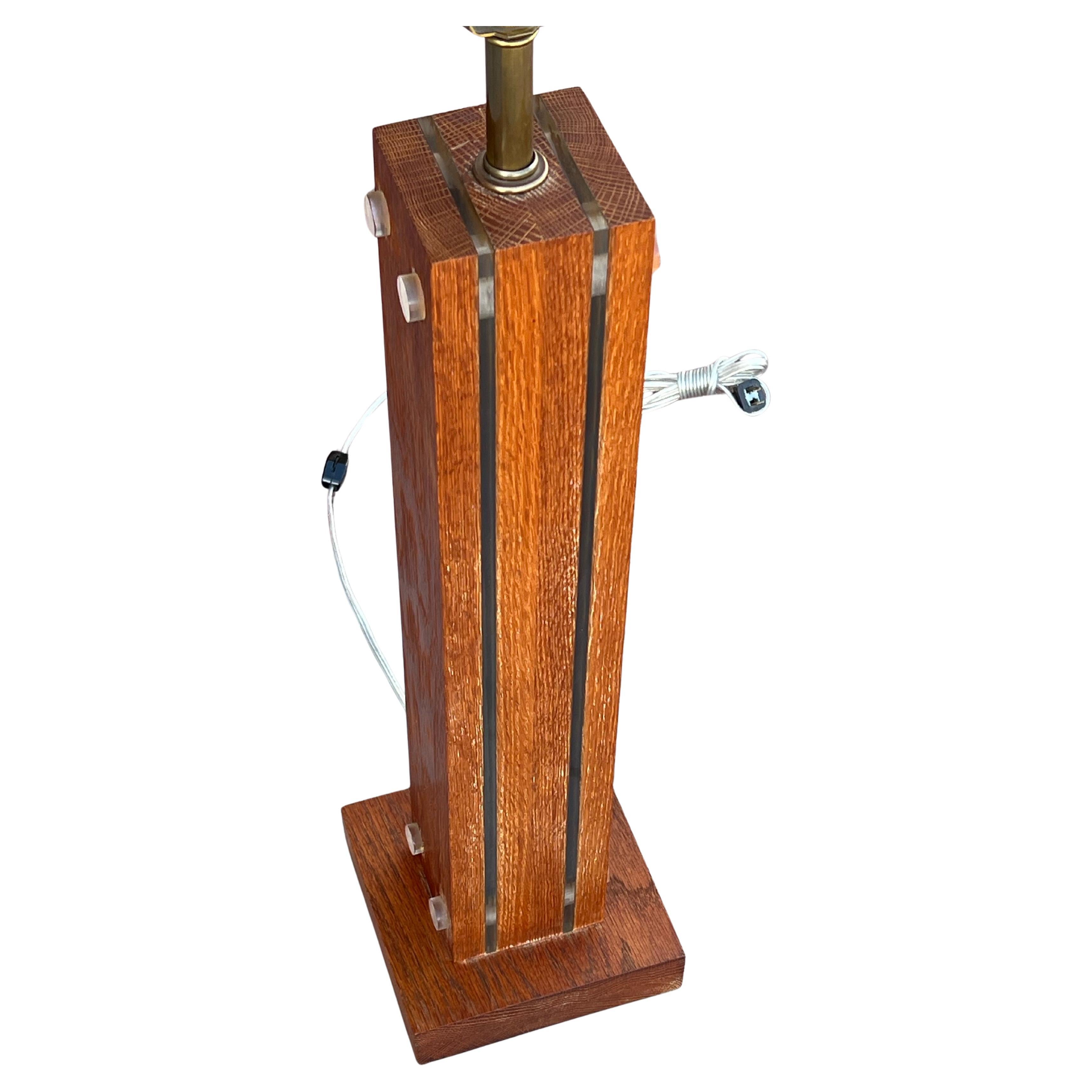 American Rare Bleached Solid Red Cerused Oak & Lucite Table Desk Tall Column Lamp For Sale