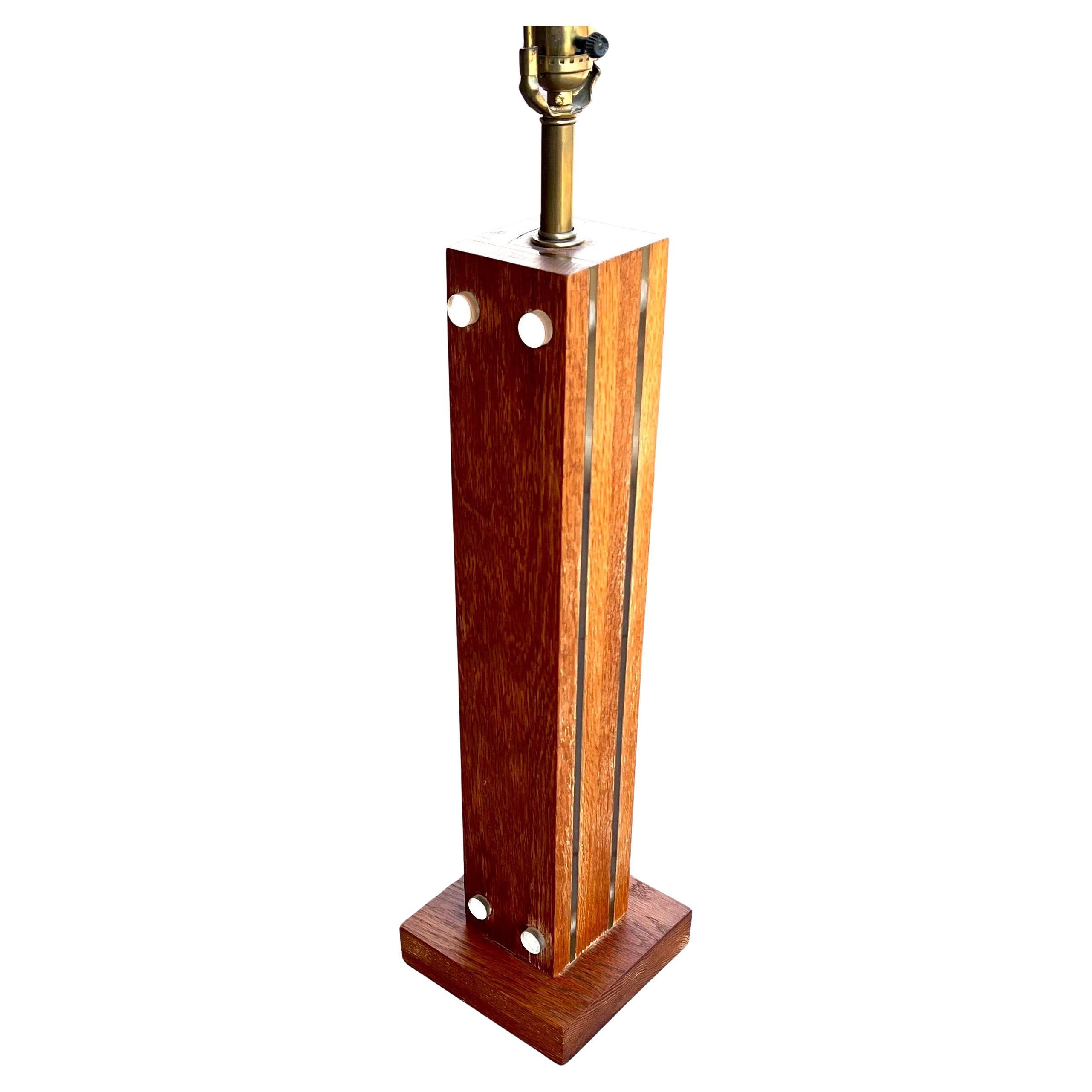 Rare Bleached Solid Red Cerused Oak & Lucite Table Desk Tall Column Lamp
