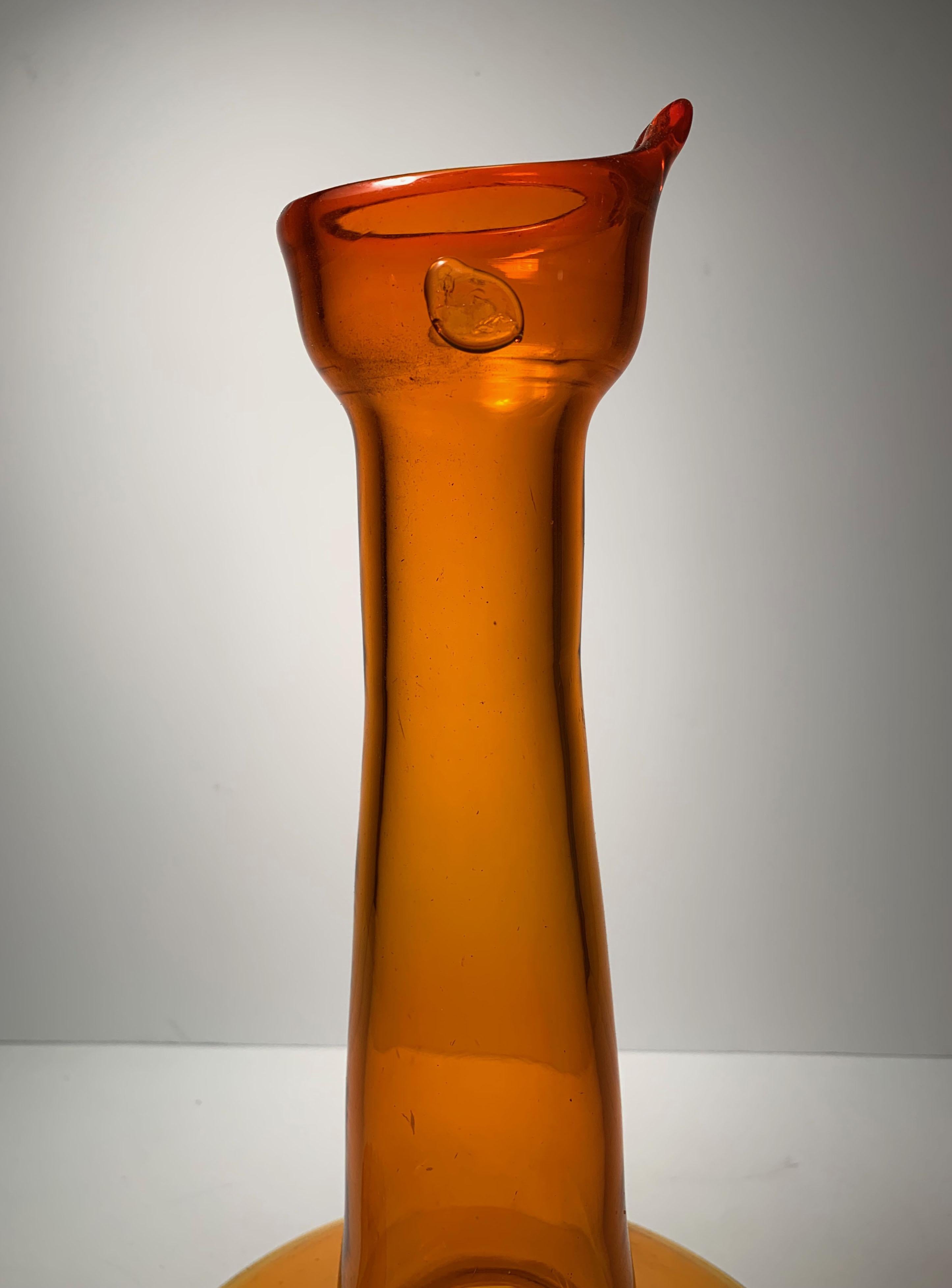Rare Blenko 5410 bird or rooster vase by Wayne Husted in Tangerine.
