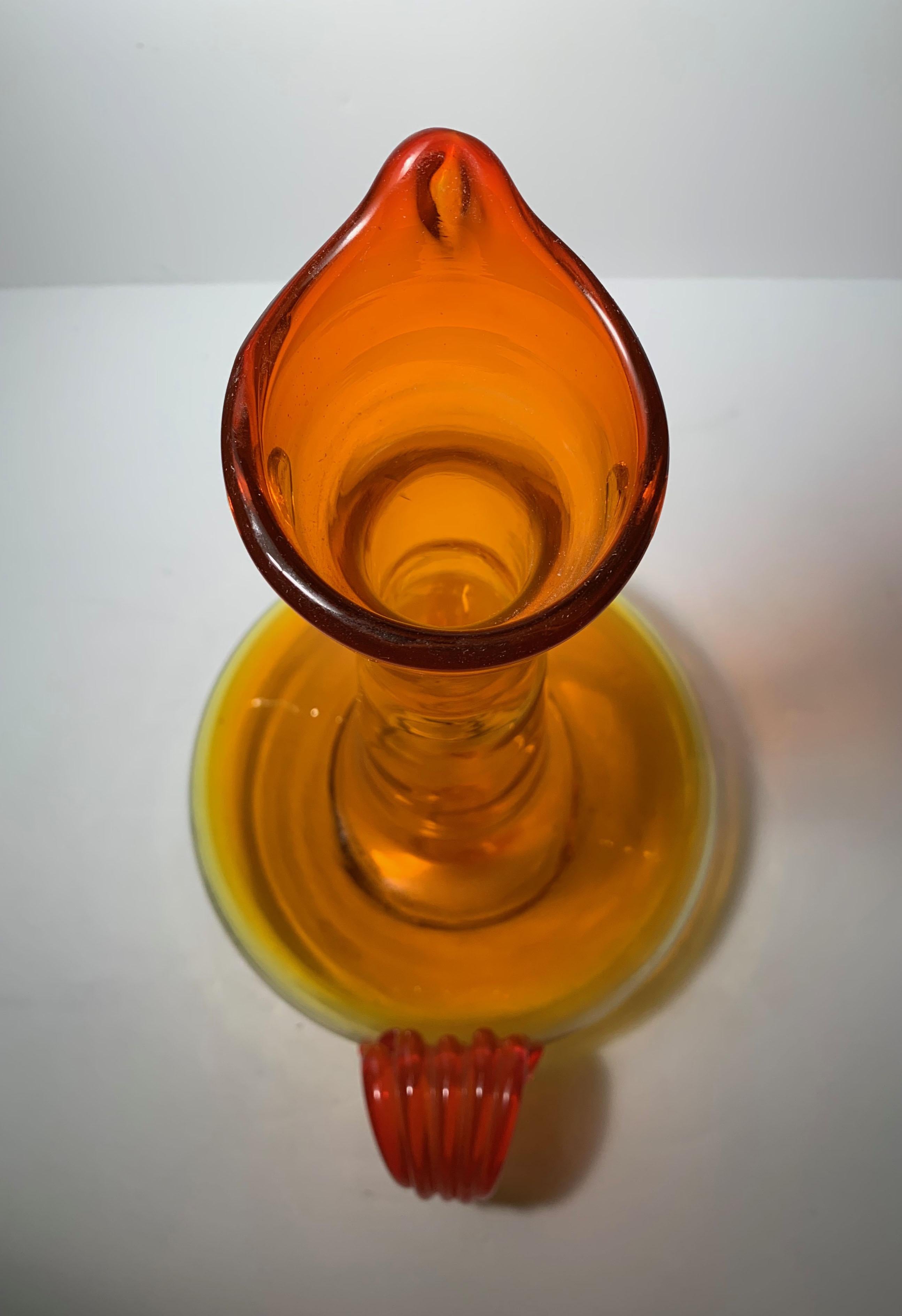Mid-Century Modern Rare Blenko 5410 Bird or Rooster Vase by Wayne Husted in Tangerine