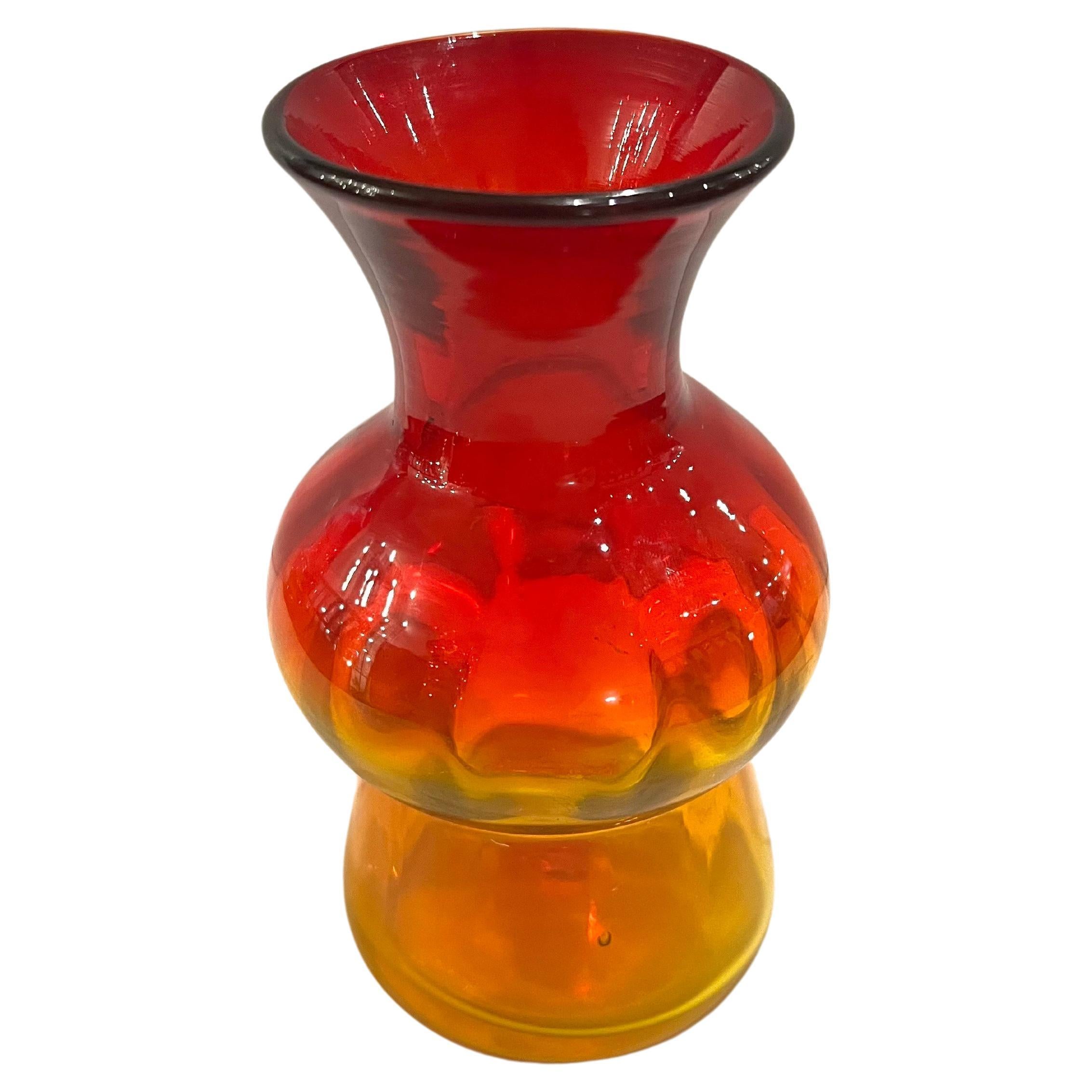 Rare Blenko Amberine Small Mouth Blown Glass Vase In Excellent Condition For Sale In San Diego, CA